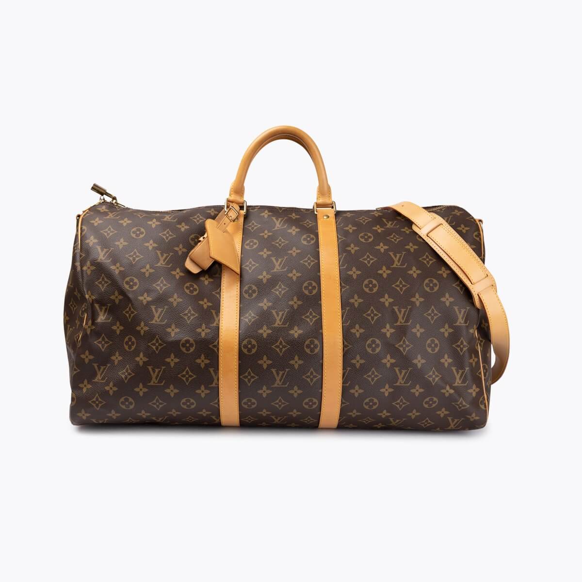 LOUIS VUITTON Monogram Keepall Bandouliére 55 Weekend Bag