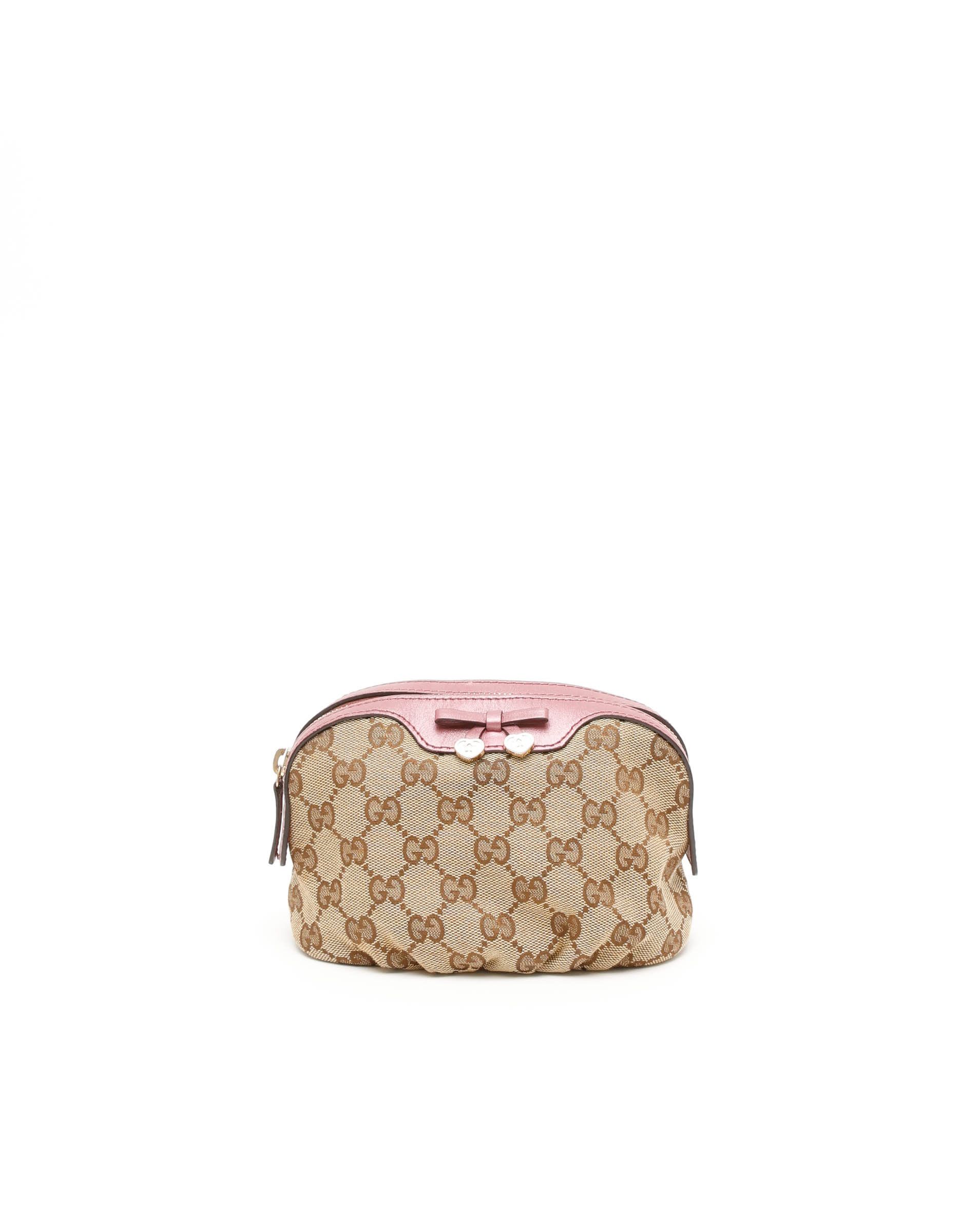 Gucci Canvas And Leather Pouch In Neutral