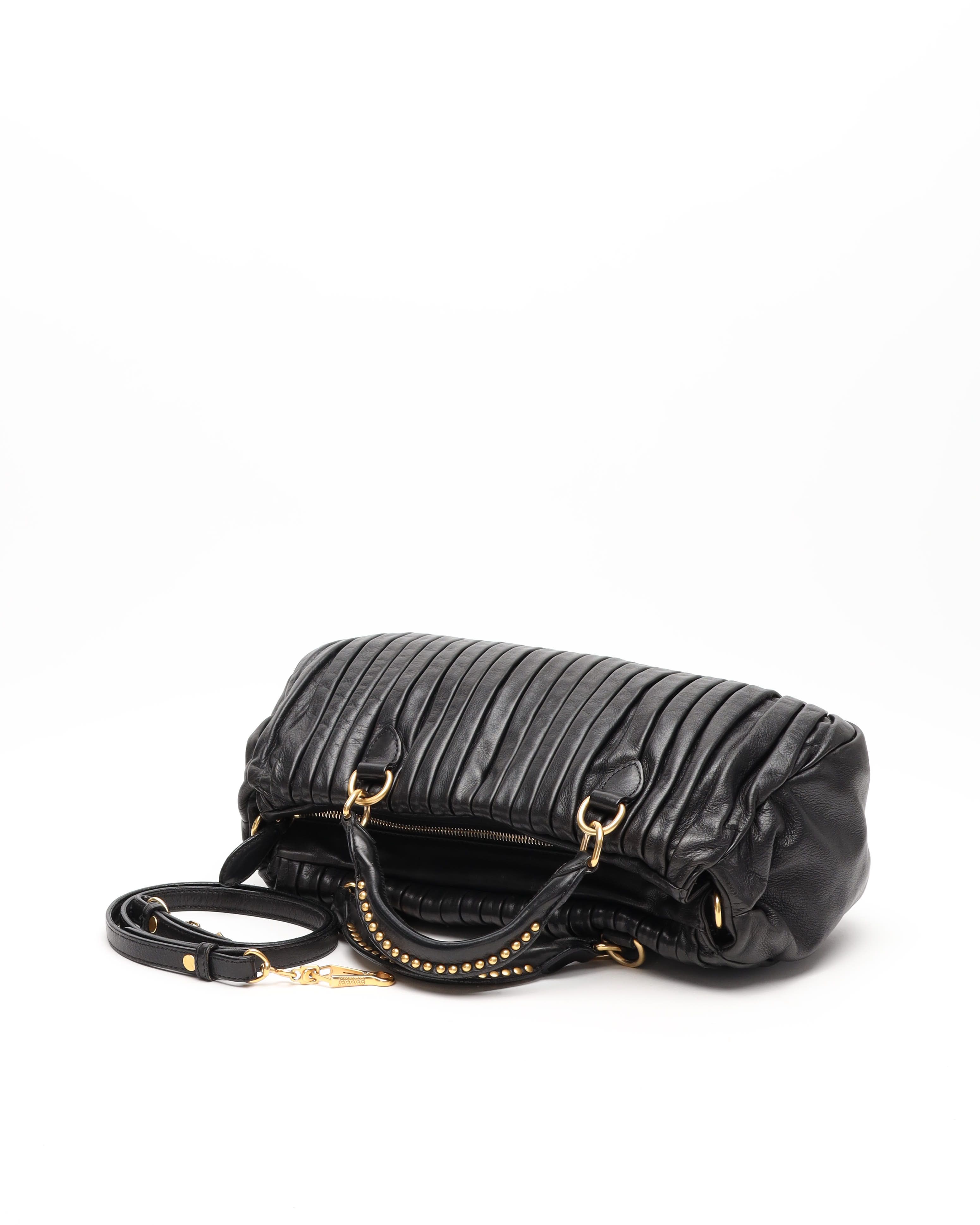 Miu Miu Studded Matelassé Bag In Black