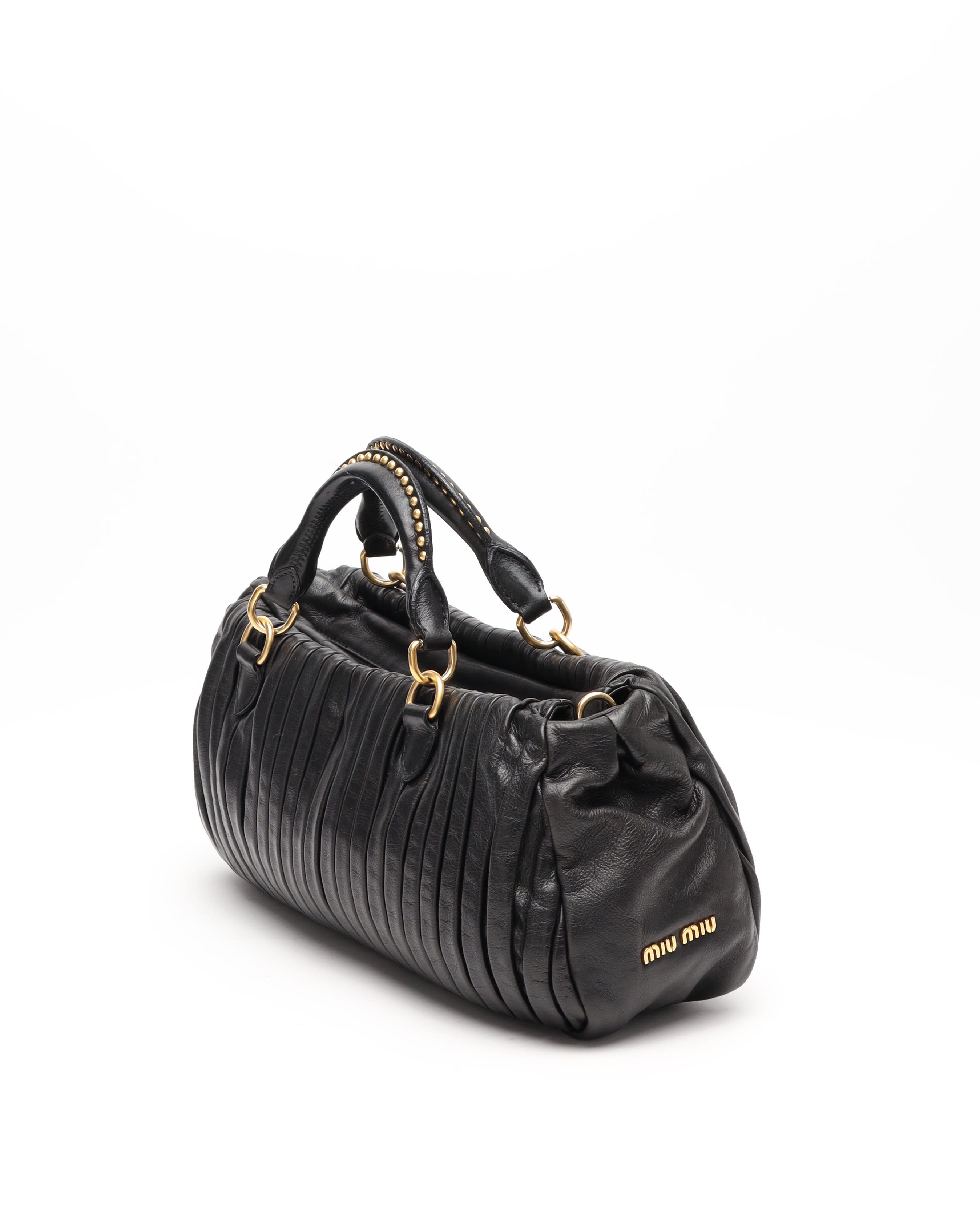 Miu Miu Studded Matelassé Bag In Black