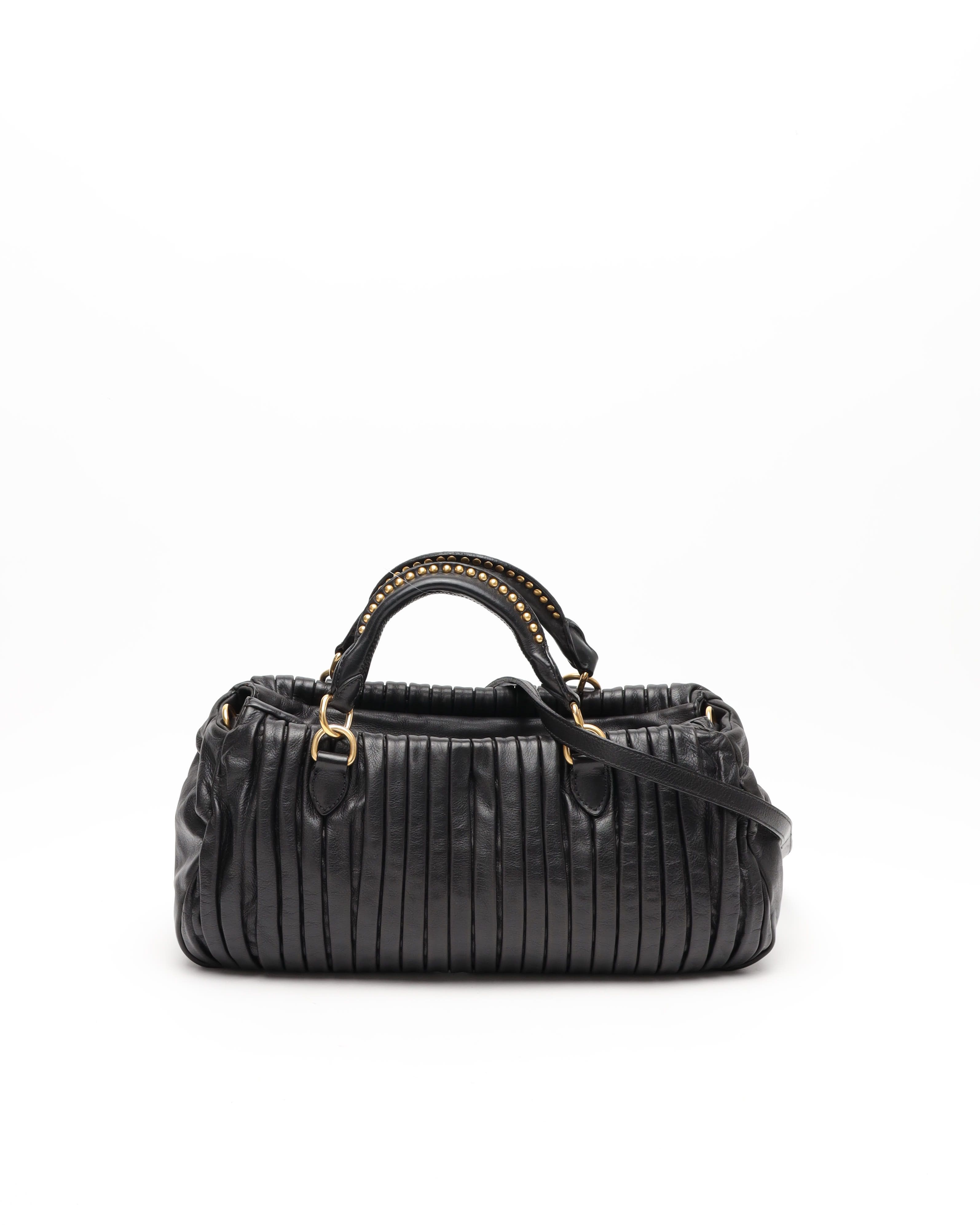 Miu Miu Studded Matelassé Bag In Black