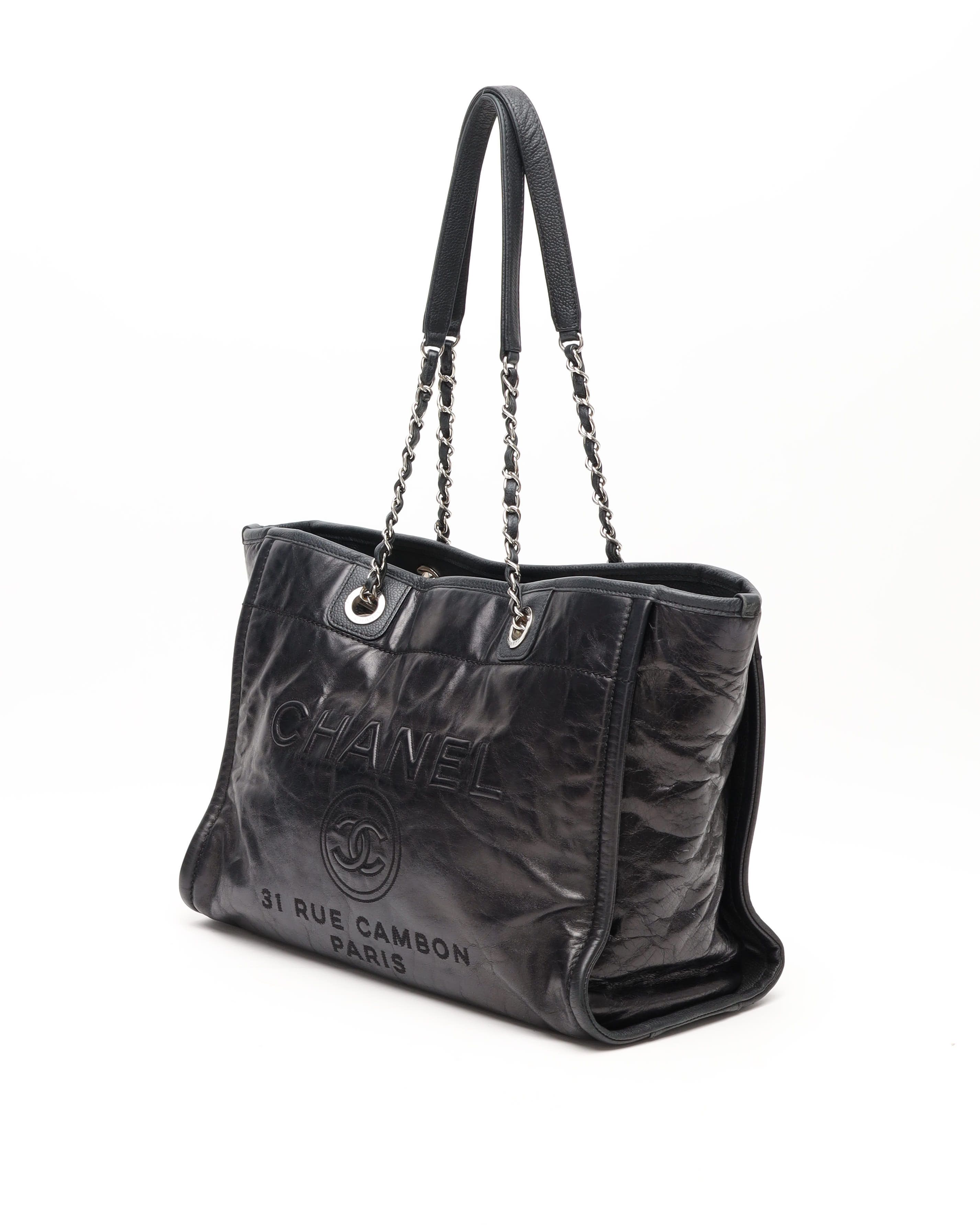Pre-owned Chanel Deauville Mm Tote Bag In Black