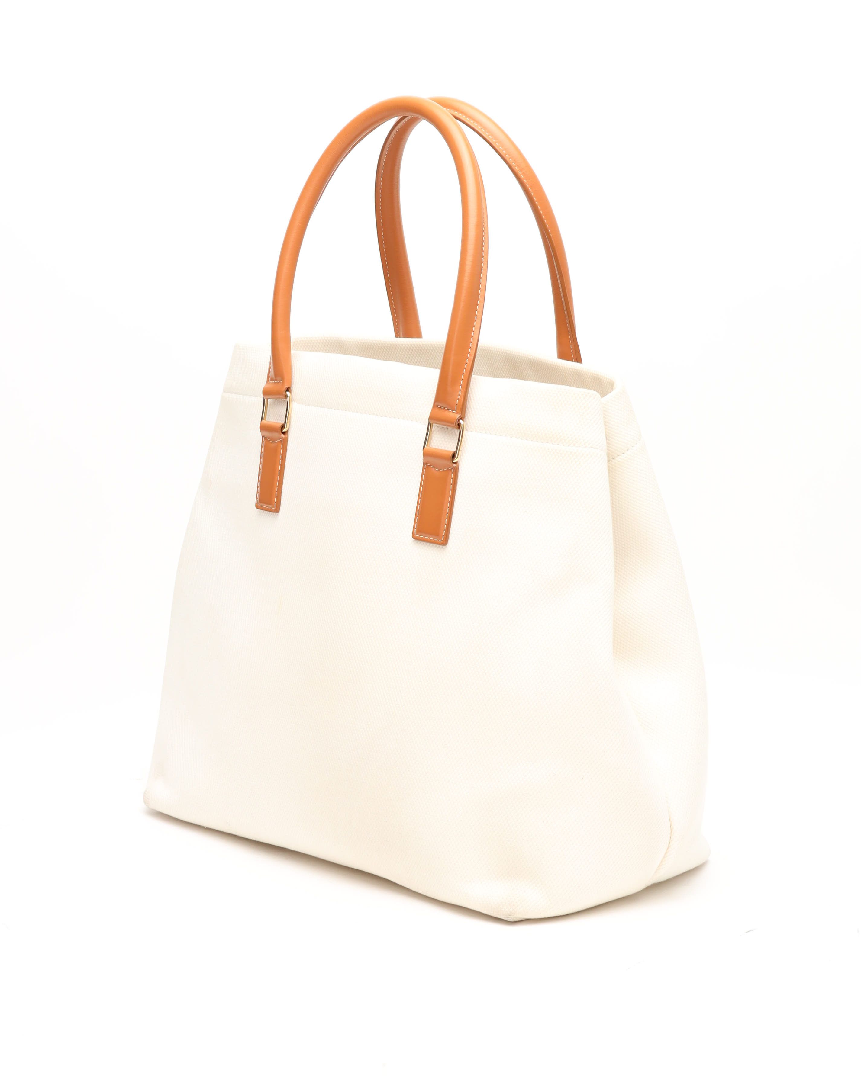 Celine Céline Canvas Cabas Horizontal Bag In White