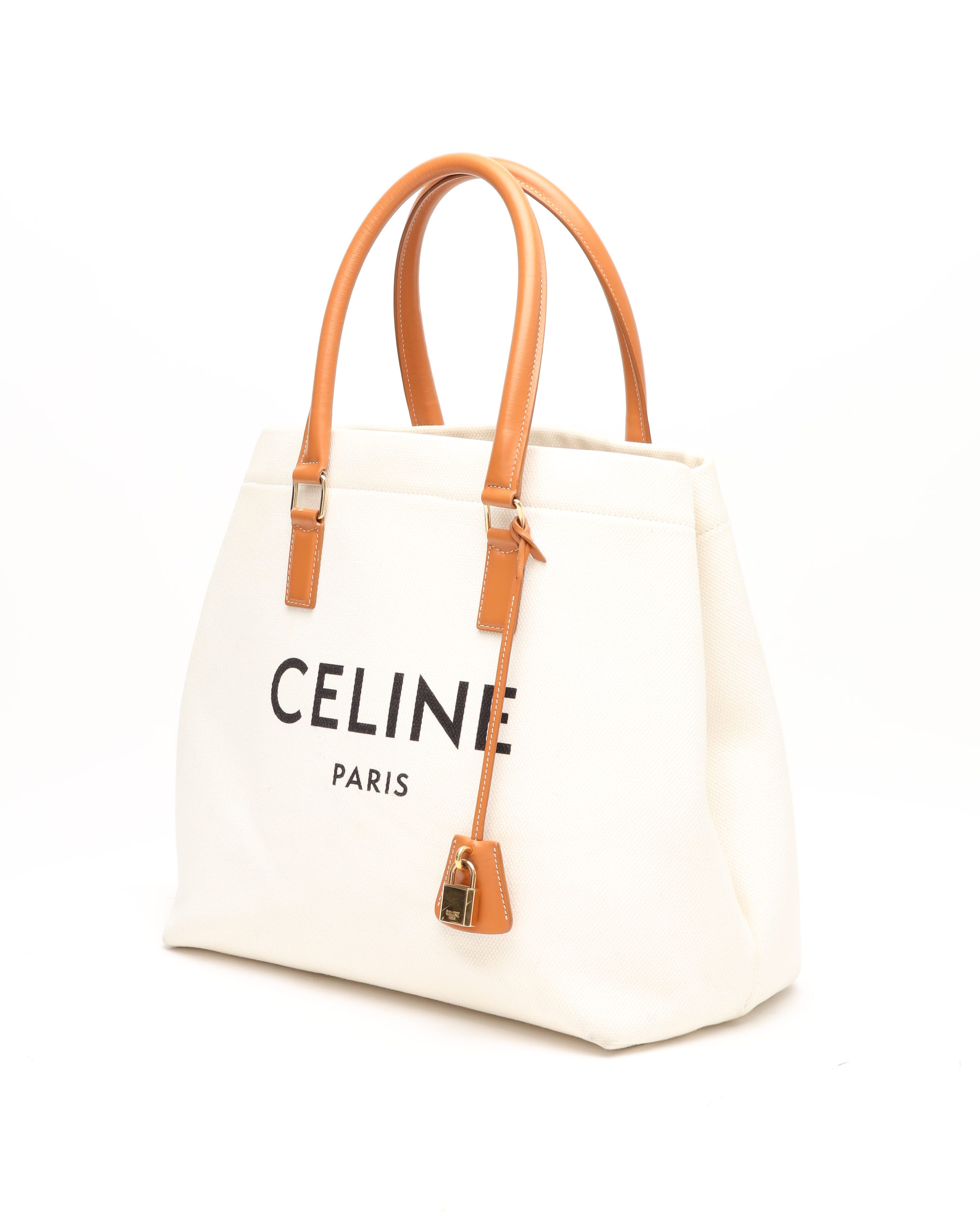 Celine Céline Canvas Cabas Horizontal Bag In White