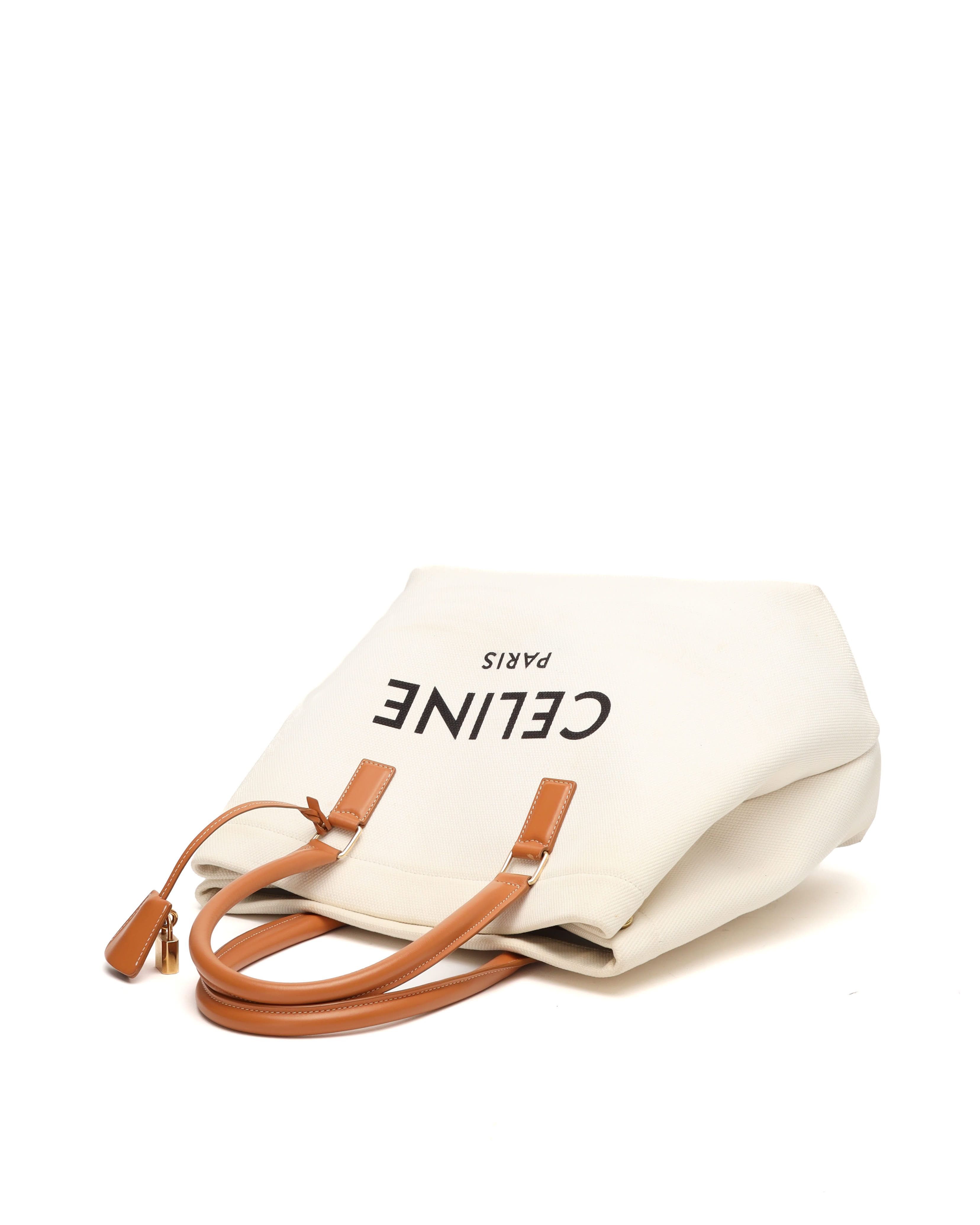 Celine Céline Canvas Cabas Horizontal Bag In White