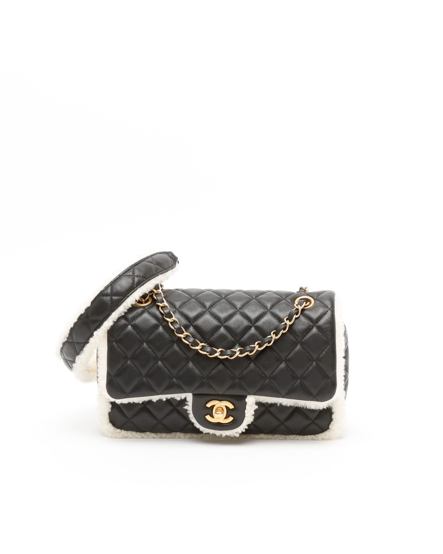 Pre-owned Chanel Classic Medium Shearling Single Flap Bag In Black