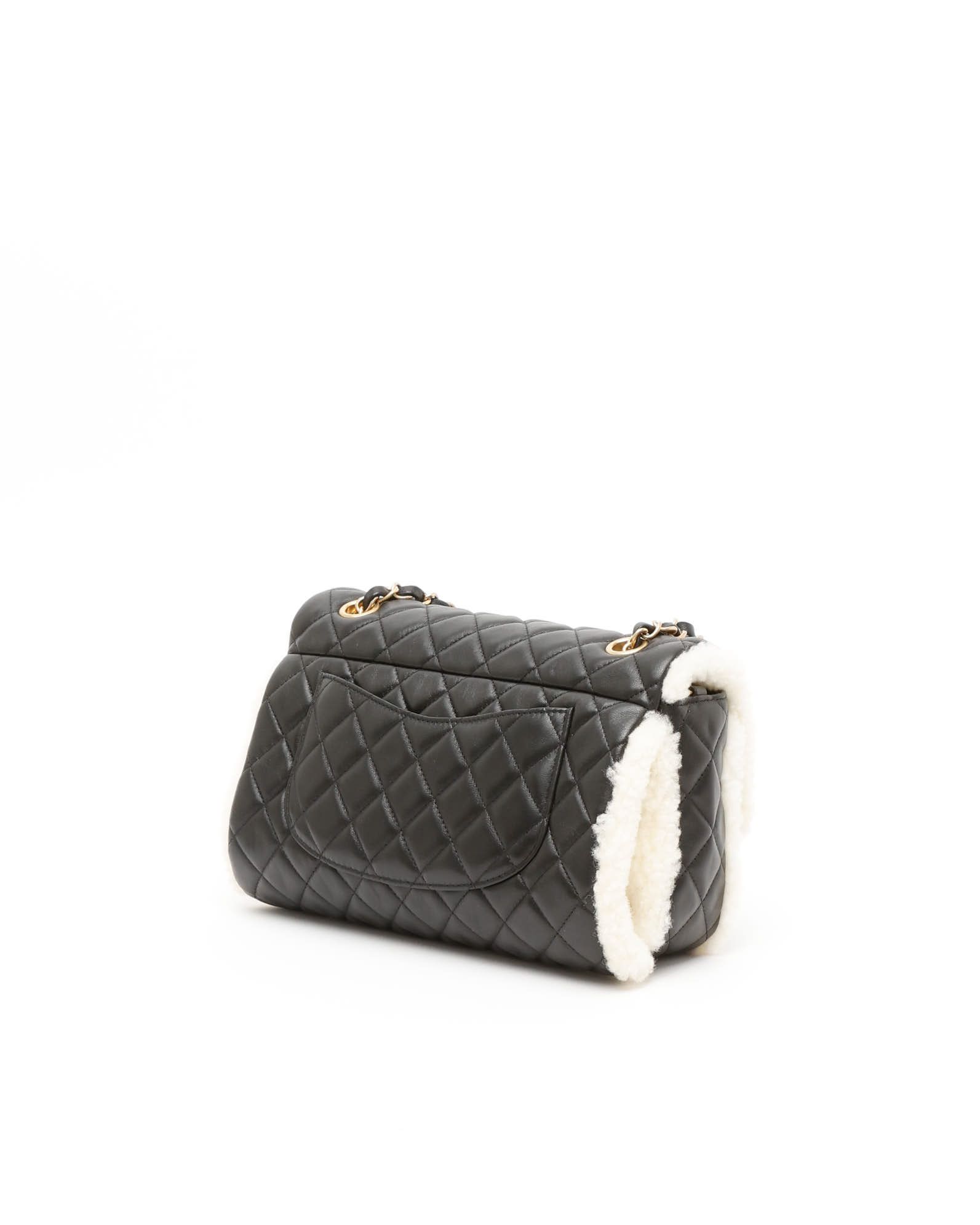 Pre-owned Chanel Classic Medium Shearling Single Flap Bag In Black