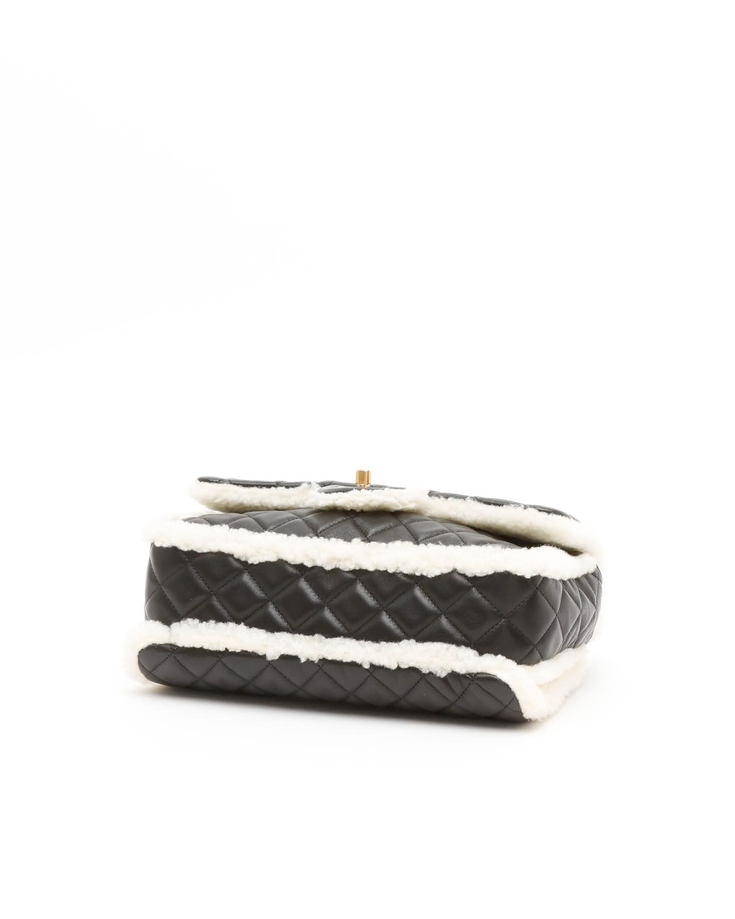 Pre-owned Chanel Classic Medium Shearling Single Flap Bag In Black