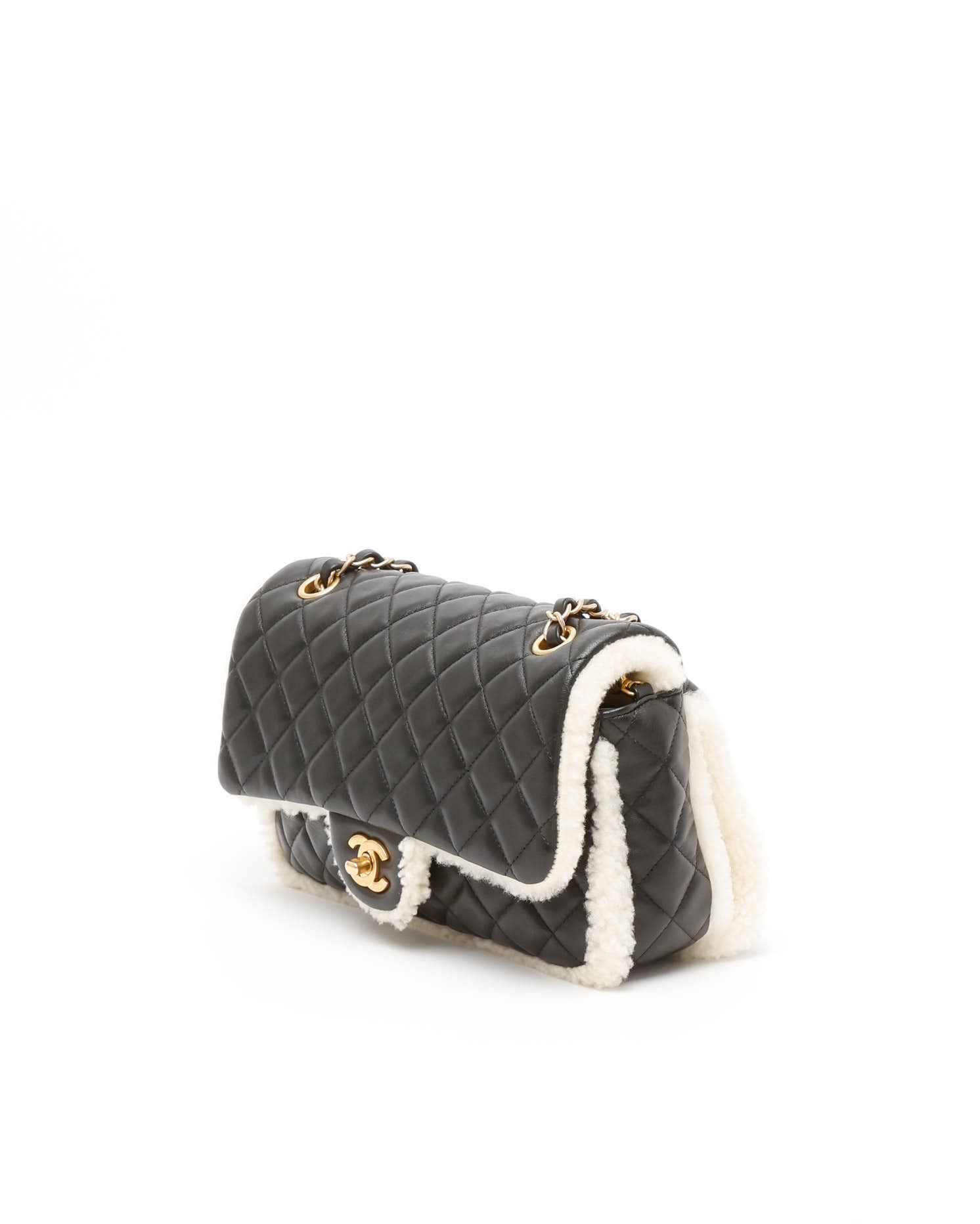 Pre-owned Chanel Classic Medium Shearling Single Flap Bag In Black
