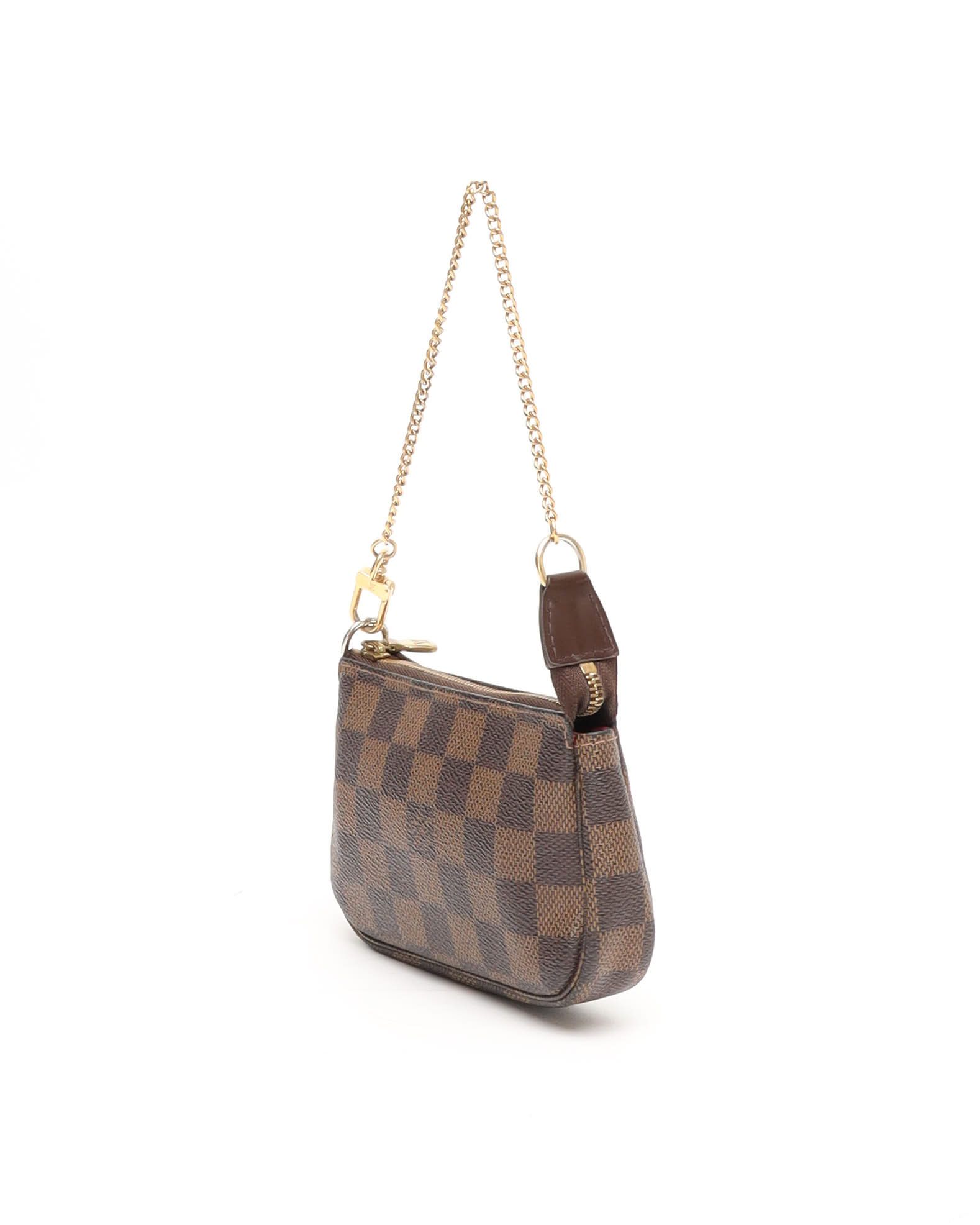 Pre-owned Louis Vuitton Damier Mini Pochette Accessories Bag In Brown
