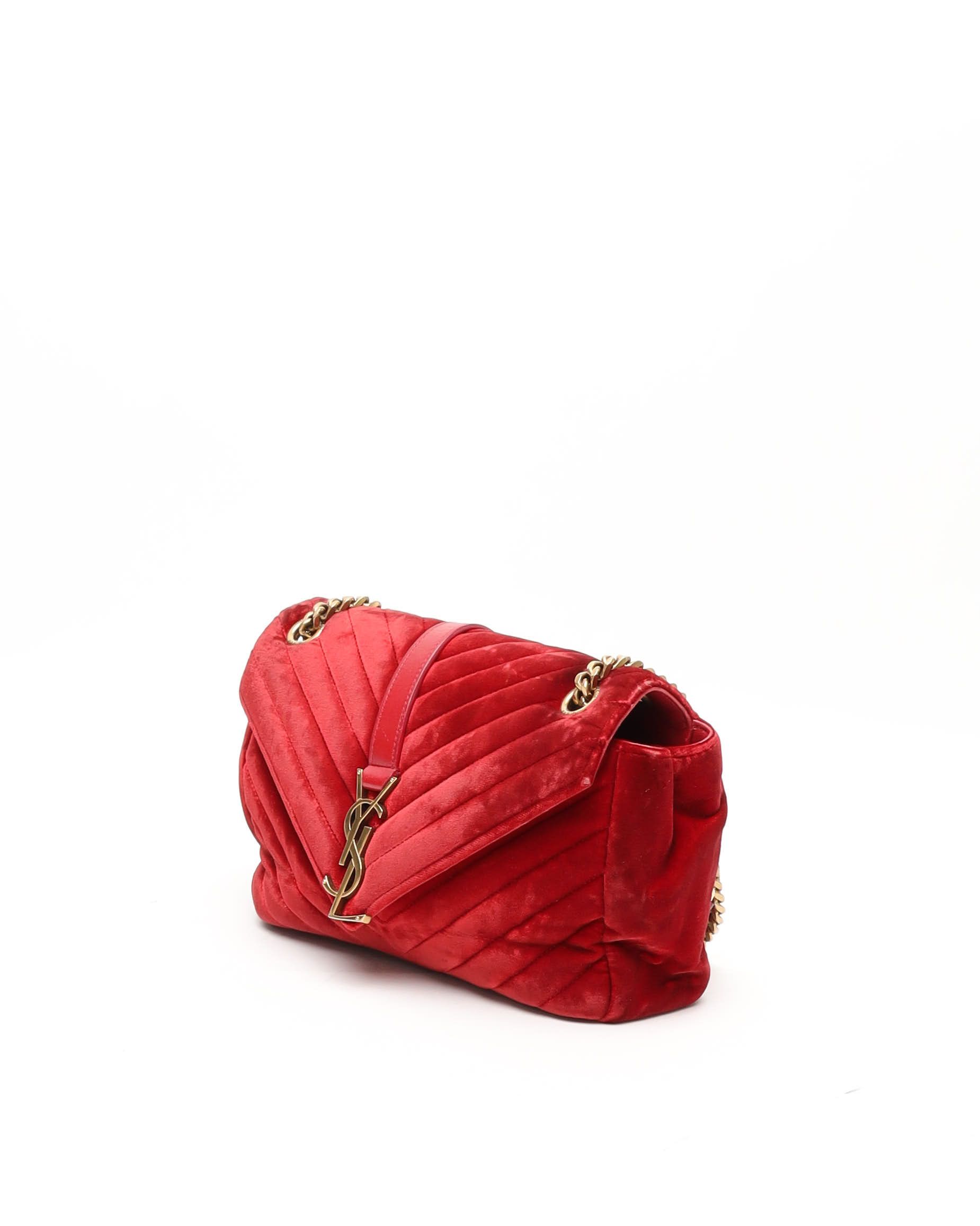 Saint Laurent Medium Velvet College Bag In Red