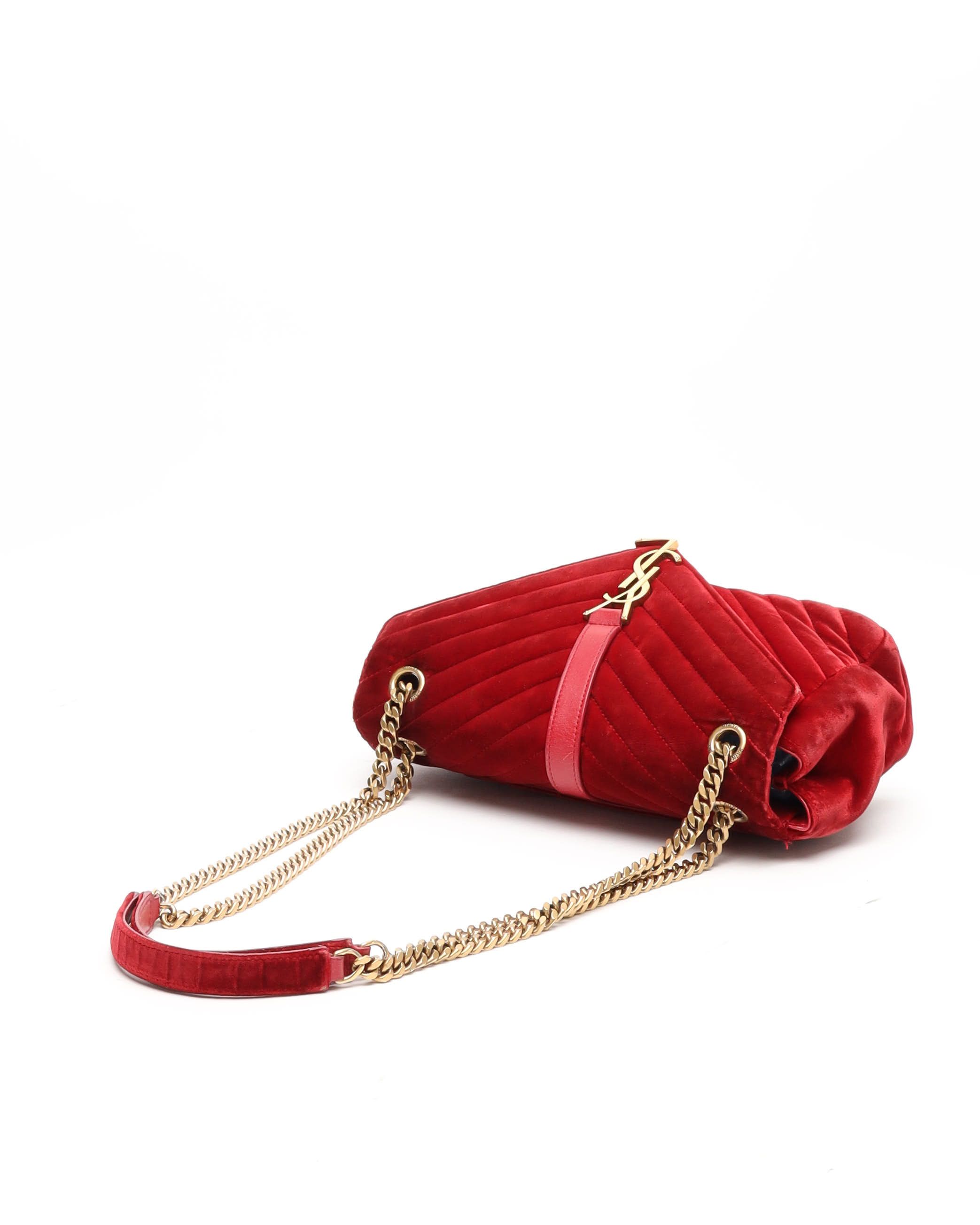 Saint Laurent Medium Velvet College Bag In Red