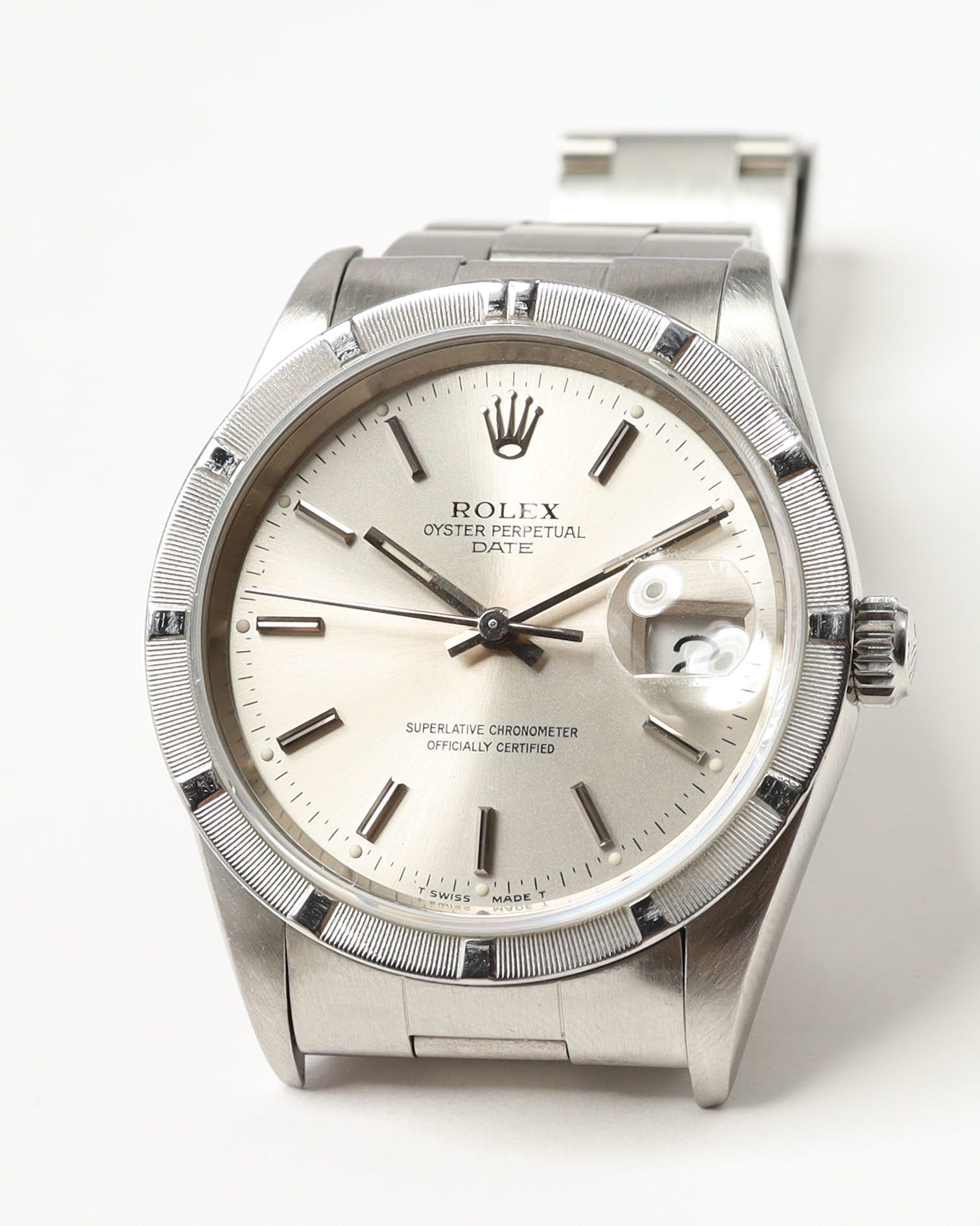 Rolex Oyster Perpetual Date 34mm Ref 15210 1995 Watch In Silver