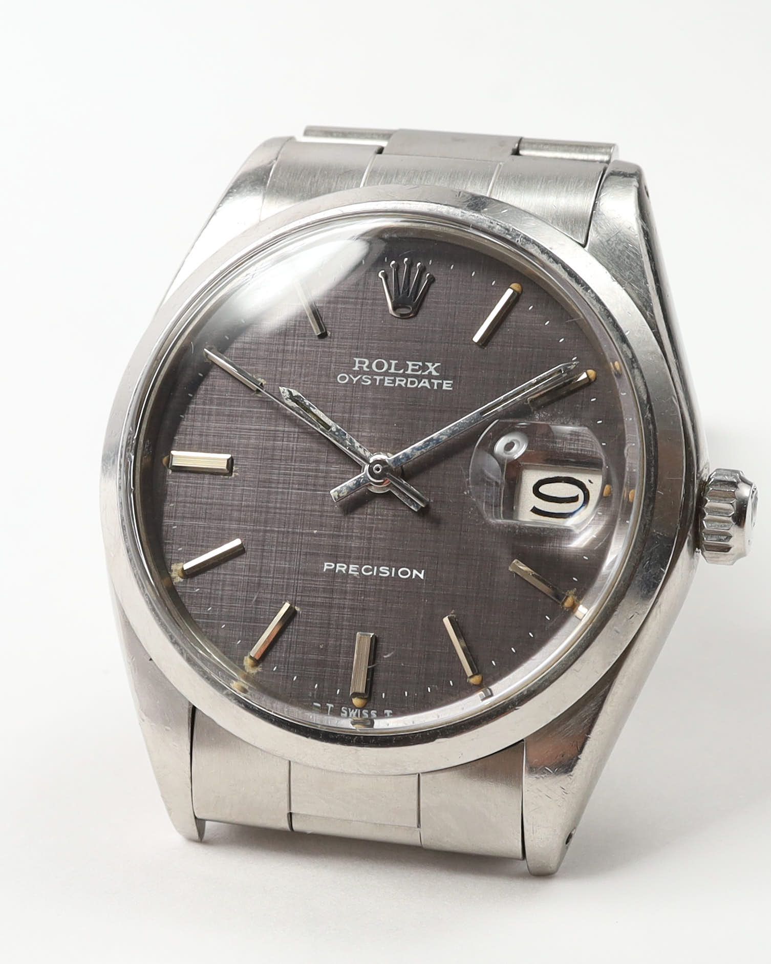 Rolex Oysterdate Precision 34mm Ref 6694 Very Rare Linen Dial 1970 Watch In Silver