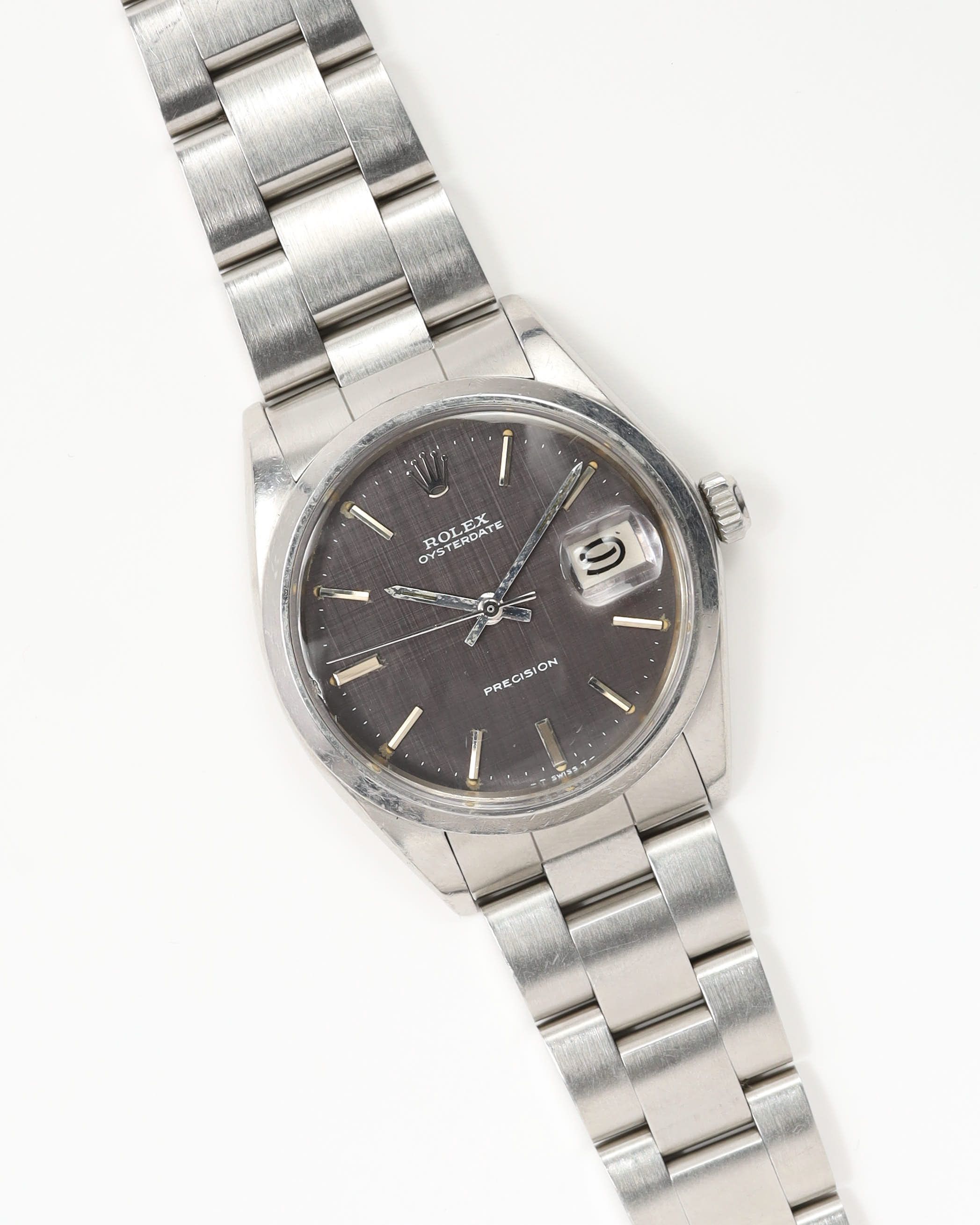 Rolex Oysterdate Precision 34mm Ref 6694 Very Rare Linen Dial 1970 Watch In Silver
