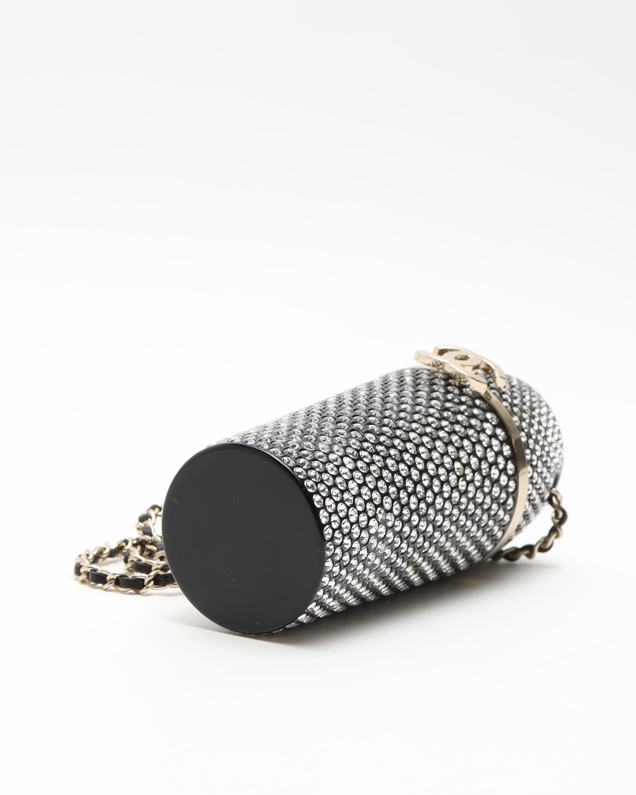 Pre-owned Chanel Rhinestone Embellished Lipstick Case On Chain In Black