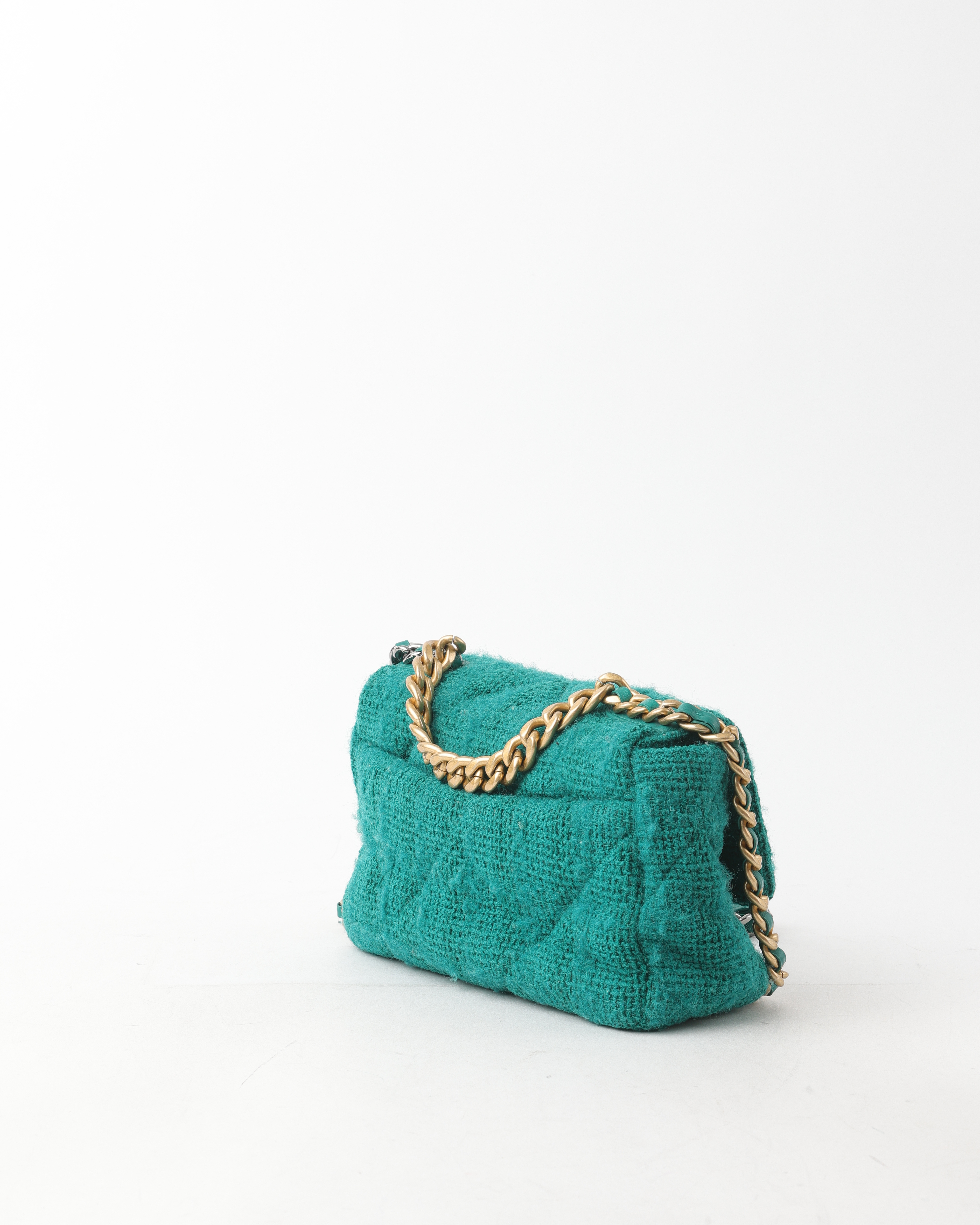 Pre-owned Chanel Small Tweed 19 Bag In Green