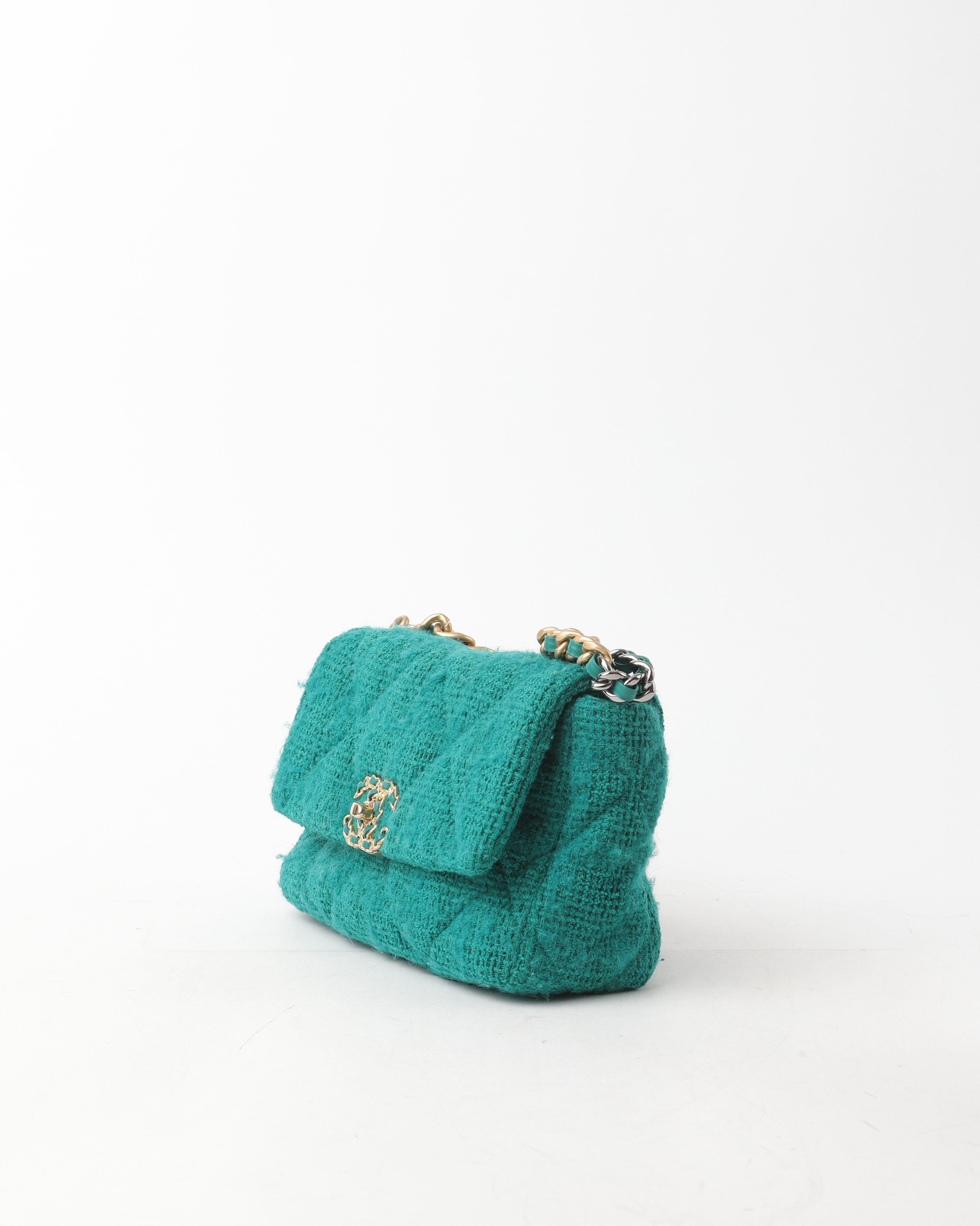 Pre-owned Chanel Small Tweed 19 Bag In Green