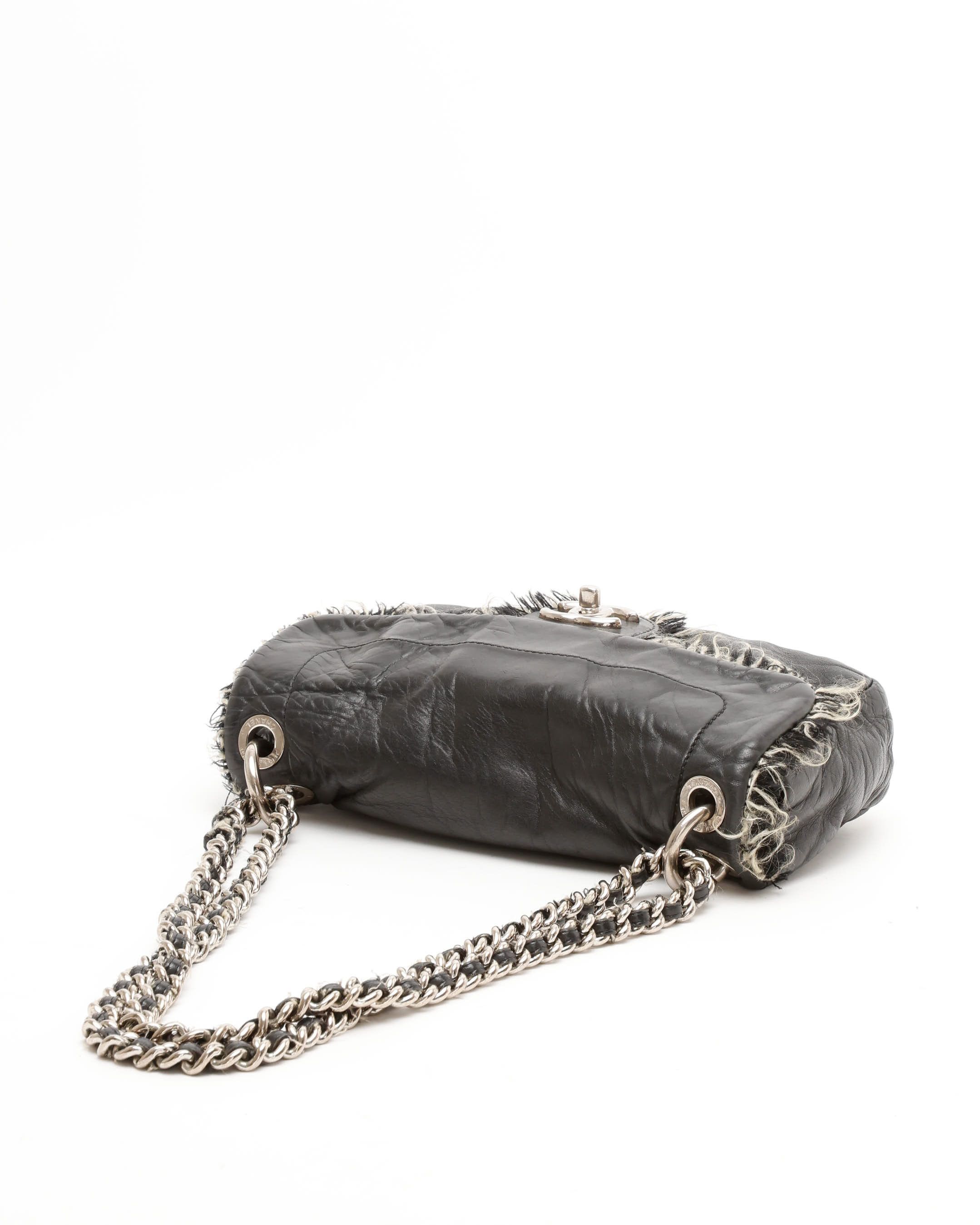 Pre-owned Chanel Classic Funny Tweed Single Flap Bag In Black