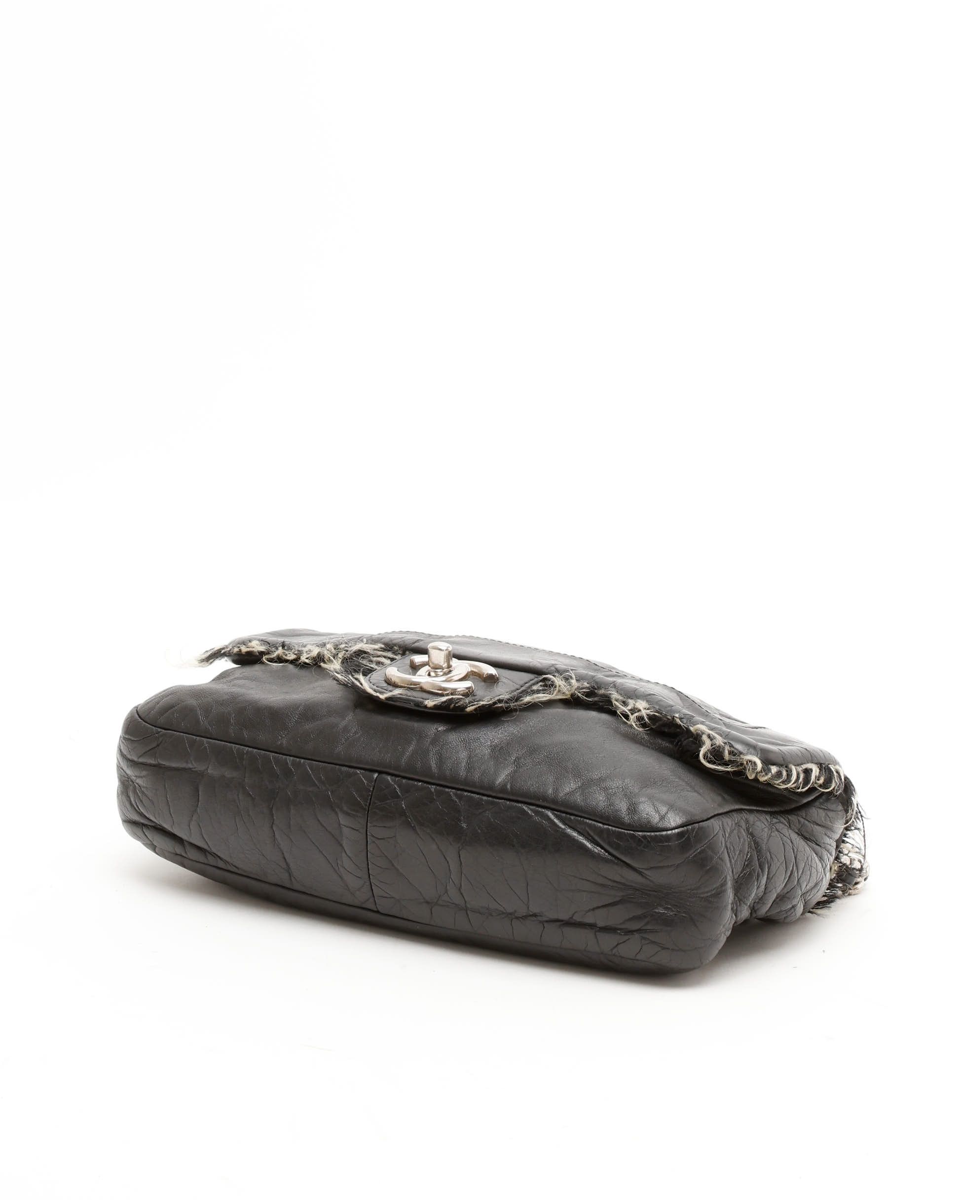 Pre-owned Chanel Classic Funny Tweed Single Flap Bag In Black
