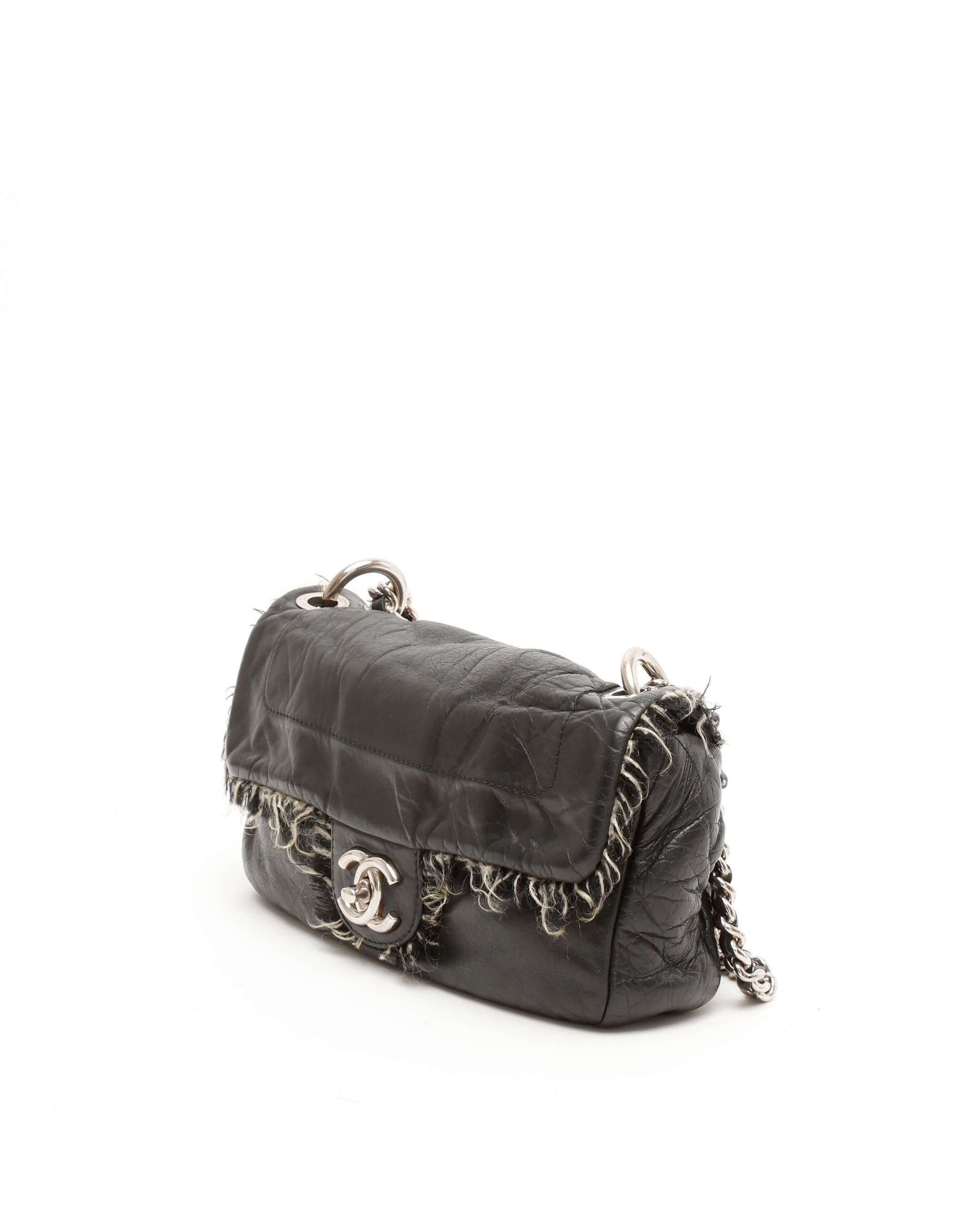Pre-owned Chanel Classic Funny Tweed Single Flap Bag In Black
