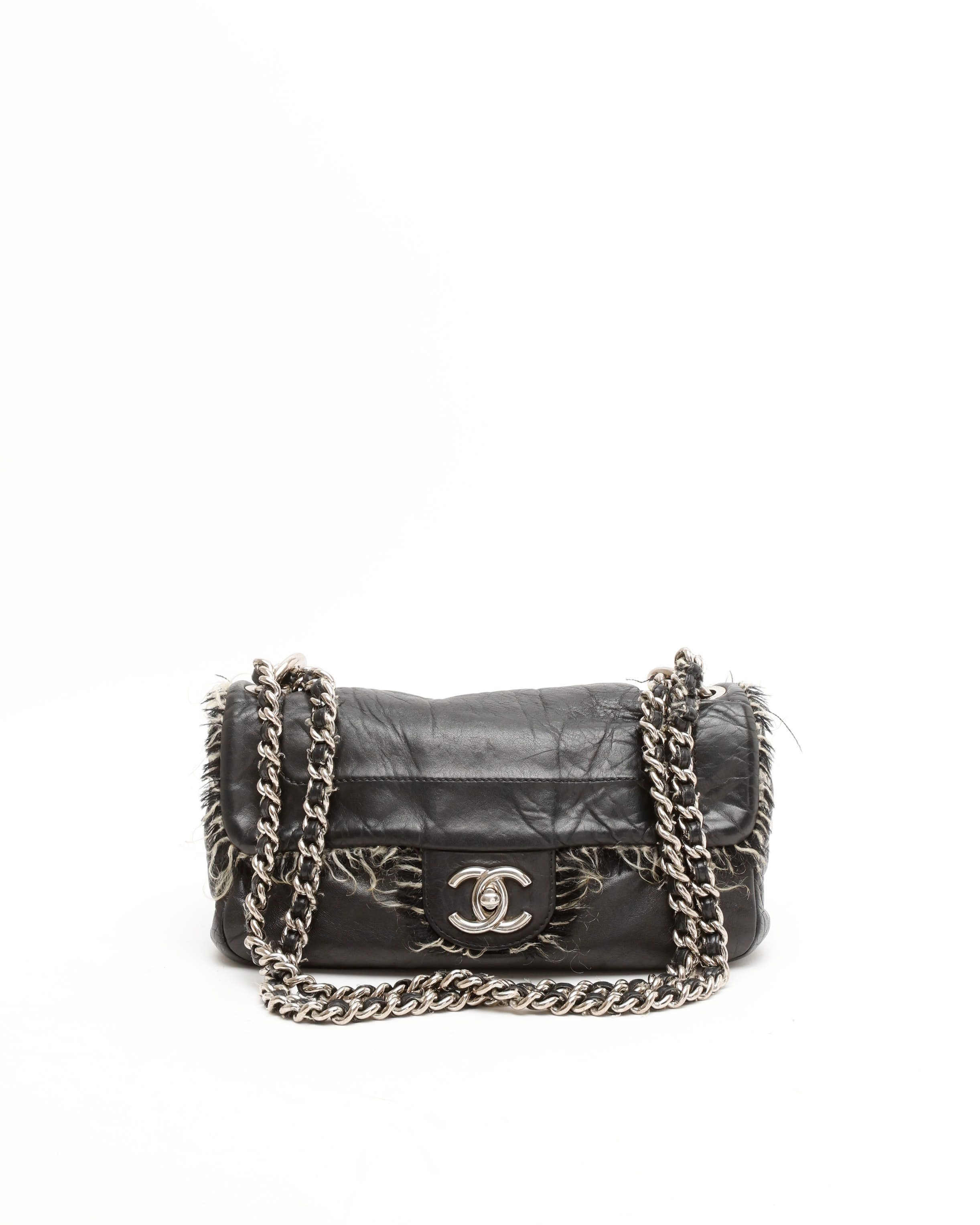 Pre-owned Chanel Classic Funny Tweed Single Flap Bag In Black