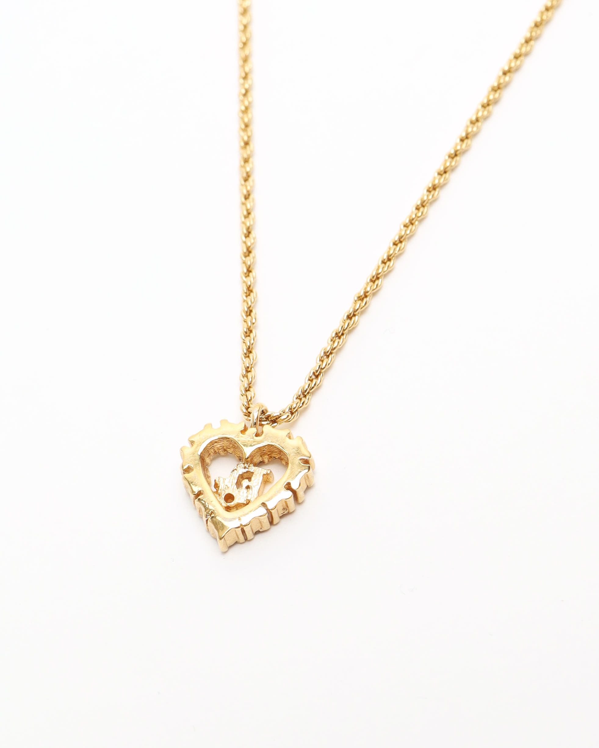 Dior Christian  Rhinestone Heart Necklace In Gold