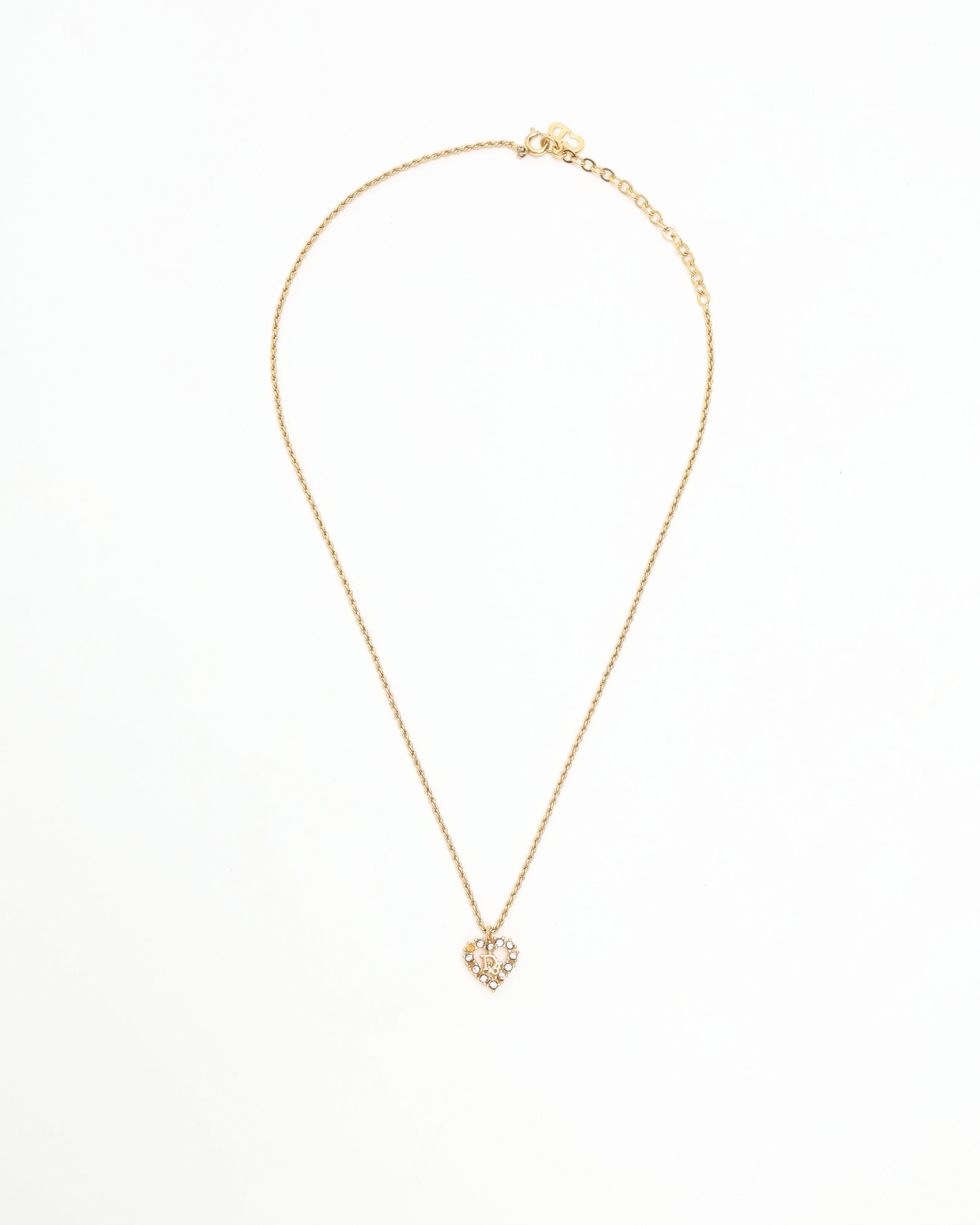 Dior Christian  Rhinestone Heart Necklace In Gold