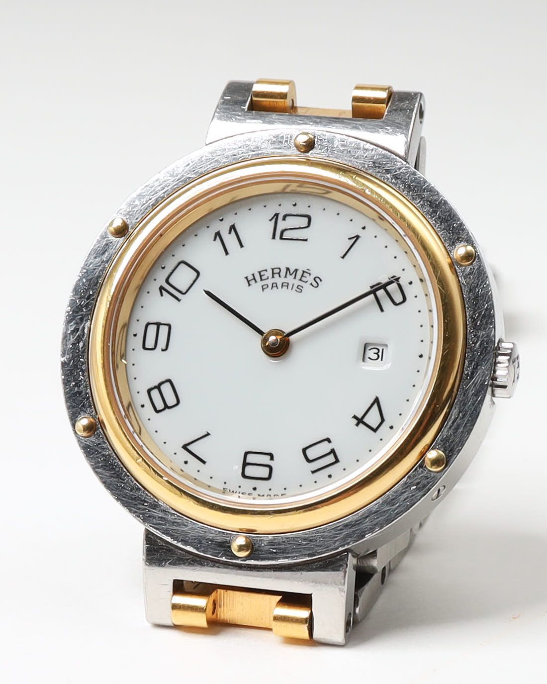 Pre-owned Hermes Hermès Clipper 30mm Full Set Watch In White