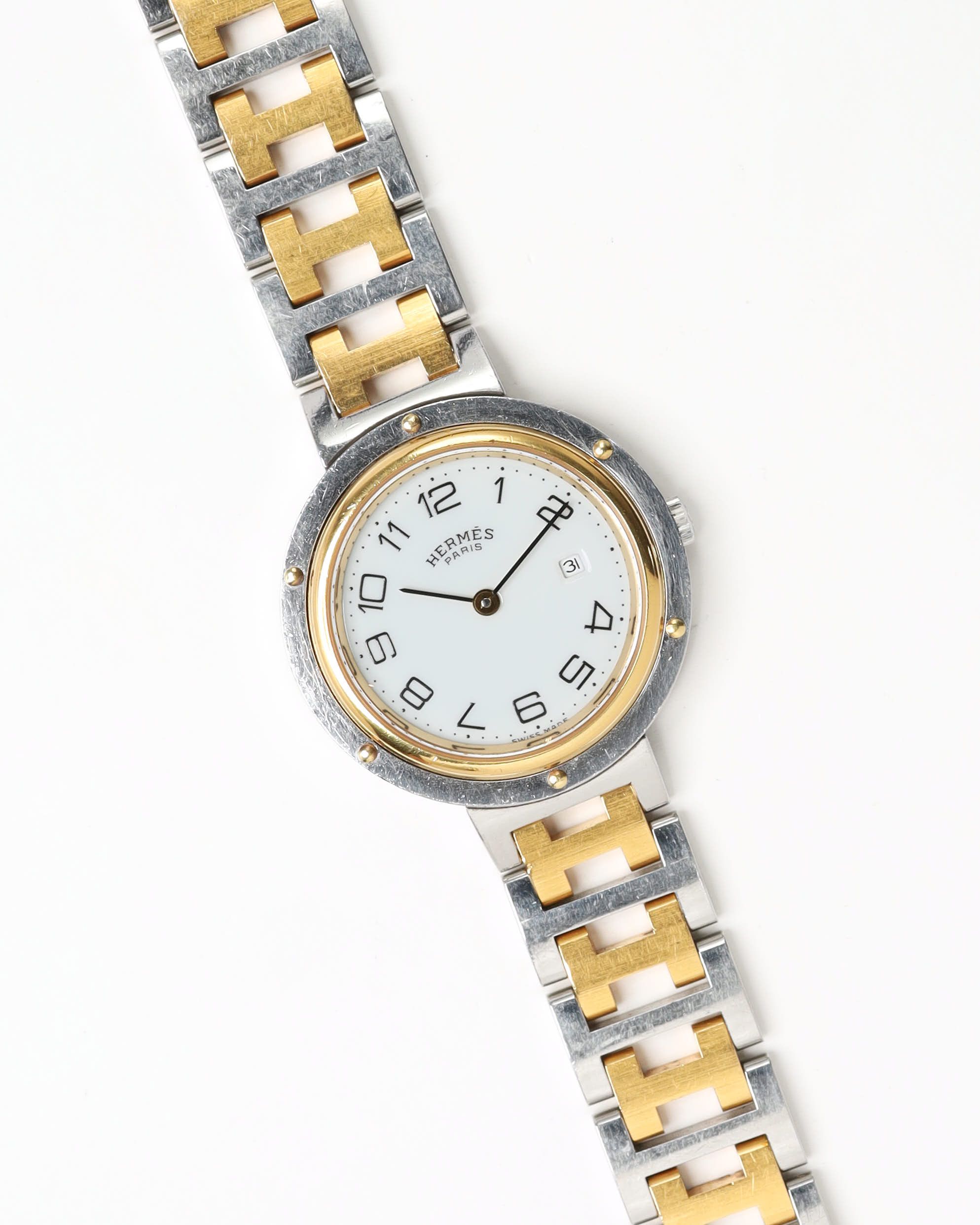 Pre-owned Hermes Hermès Clipper 30mm Full Set Watch In White