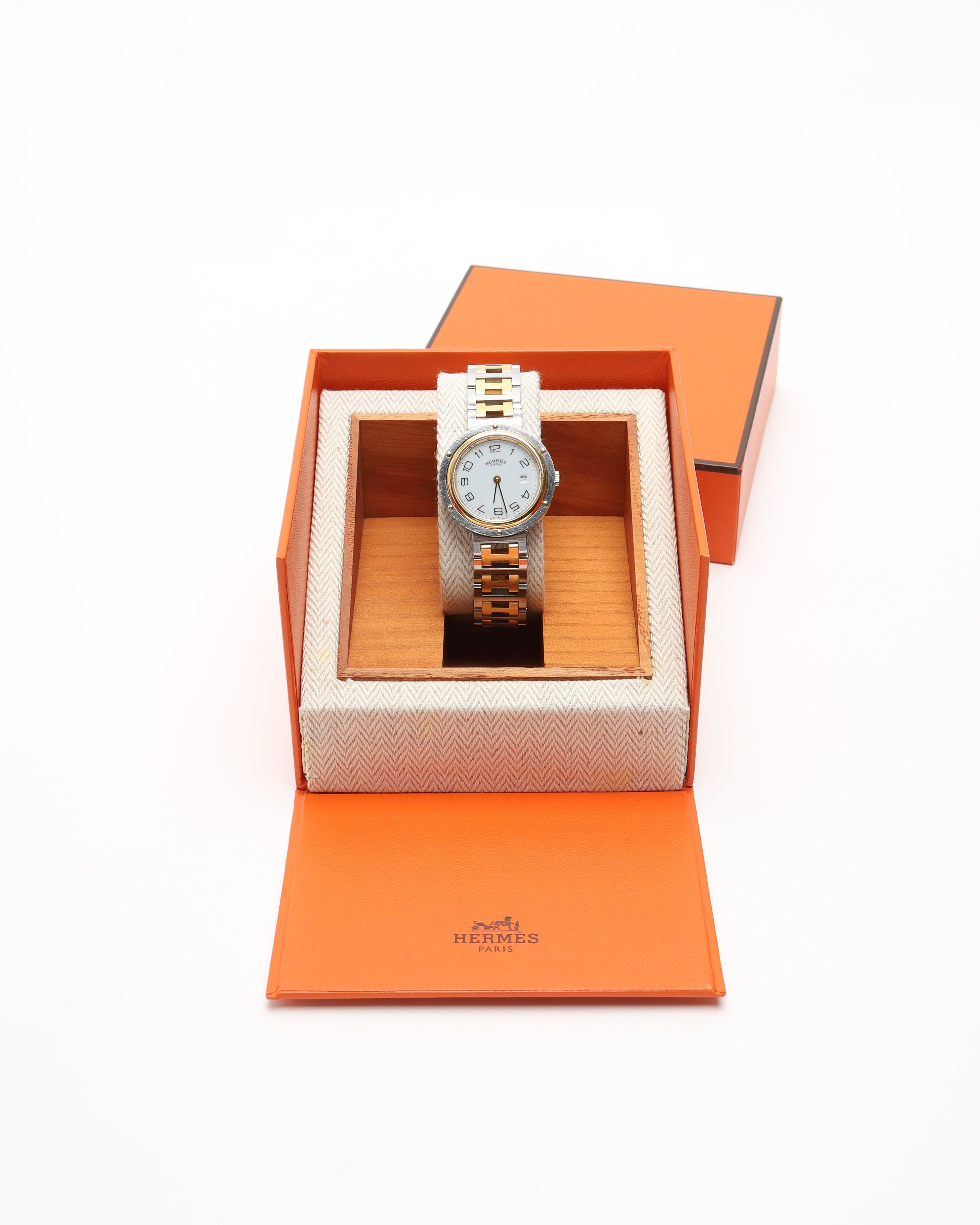 Pre-owned Hermes Hermès Clipper 30mm Full Set Watch In White