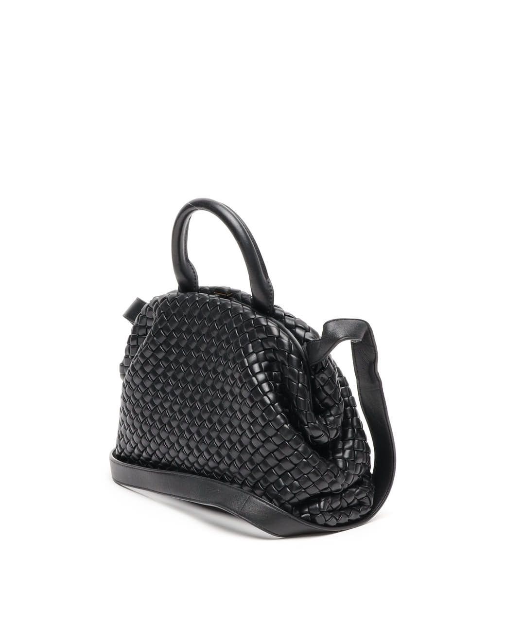 Bottega Veneta Intrecciato Small Nappa Top Handle Bag In Black