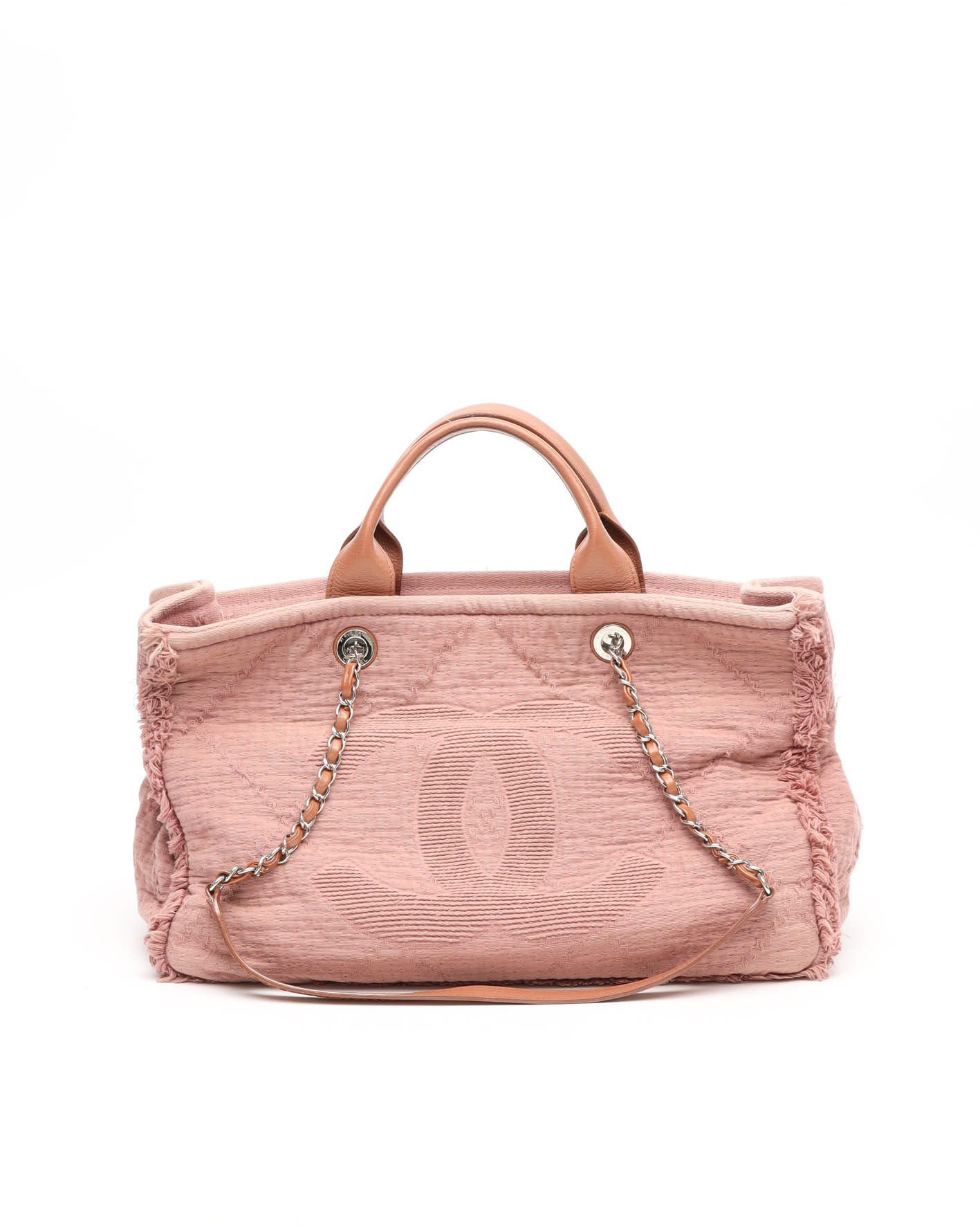 Pre-owned Chanel Deauville Mm Tote Bag In Pink