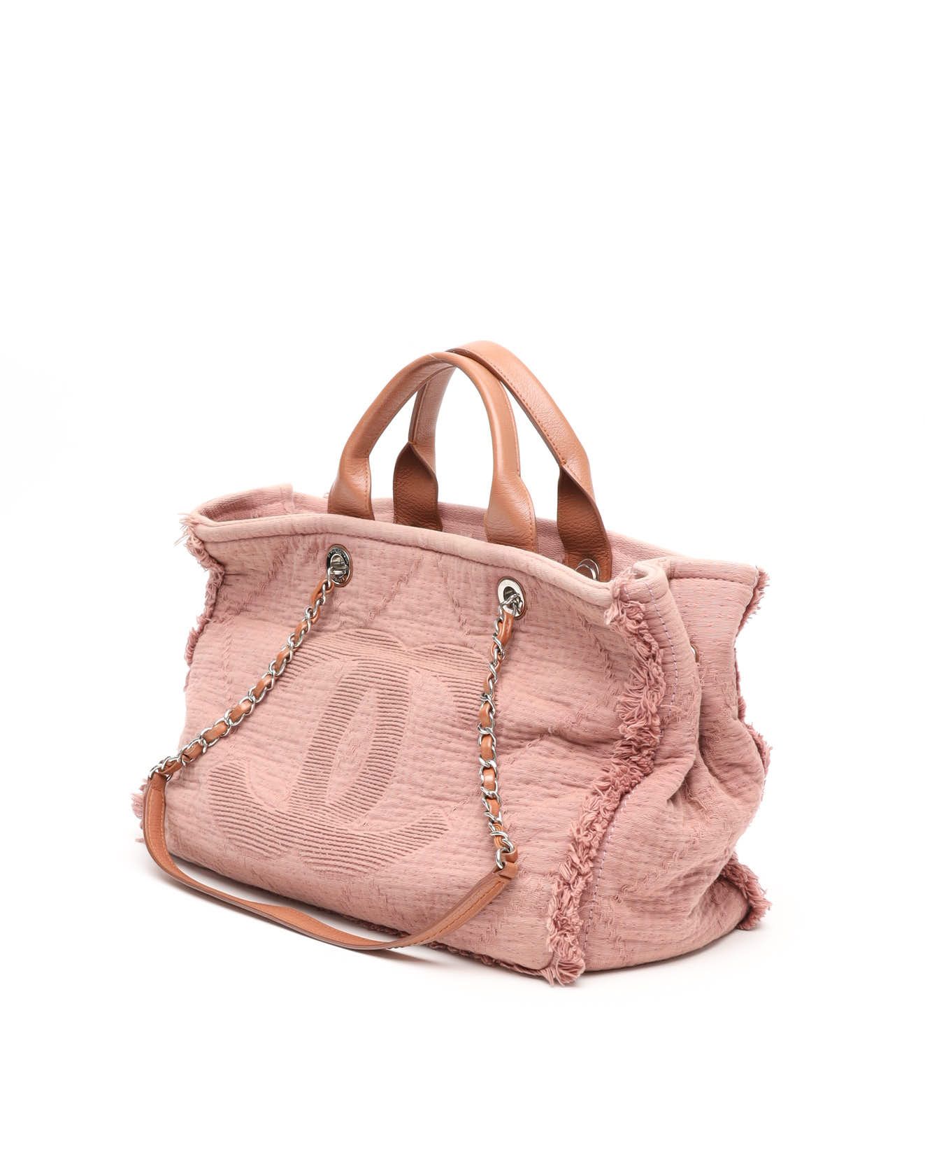 Pre-owned Chanel Deauville Mm Tote Bag In Pink