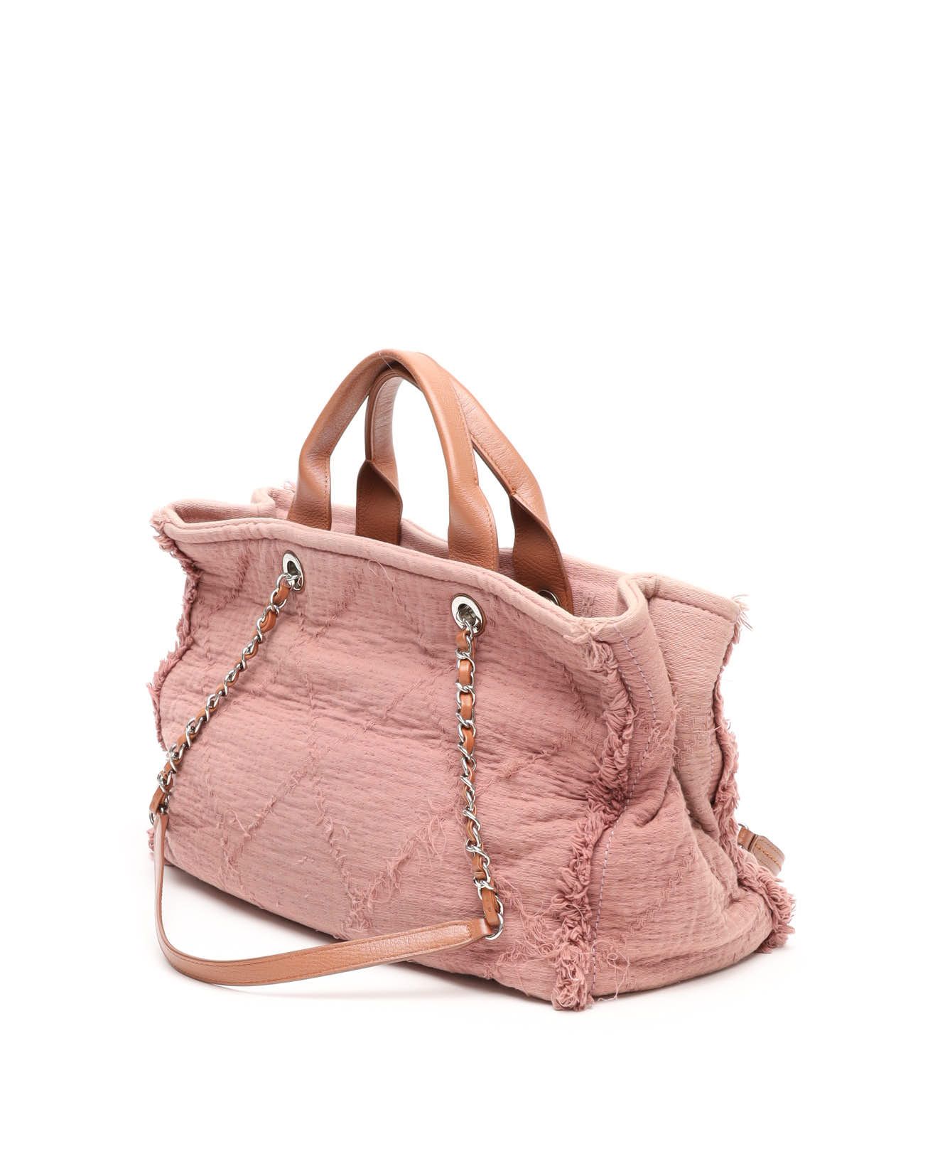 Pre-owned Chanel Deauville Mm Tote Bag In Pink