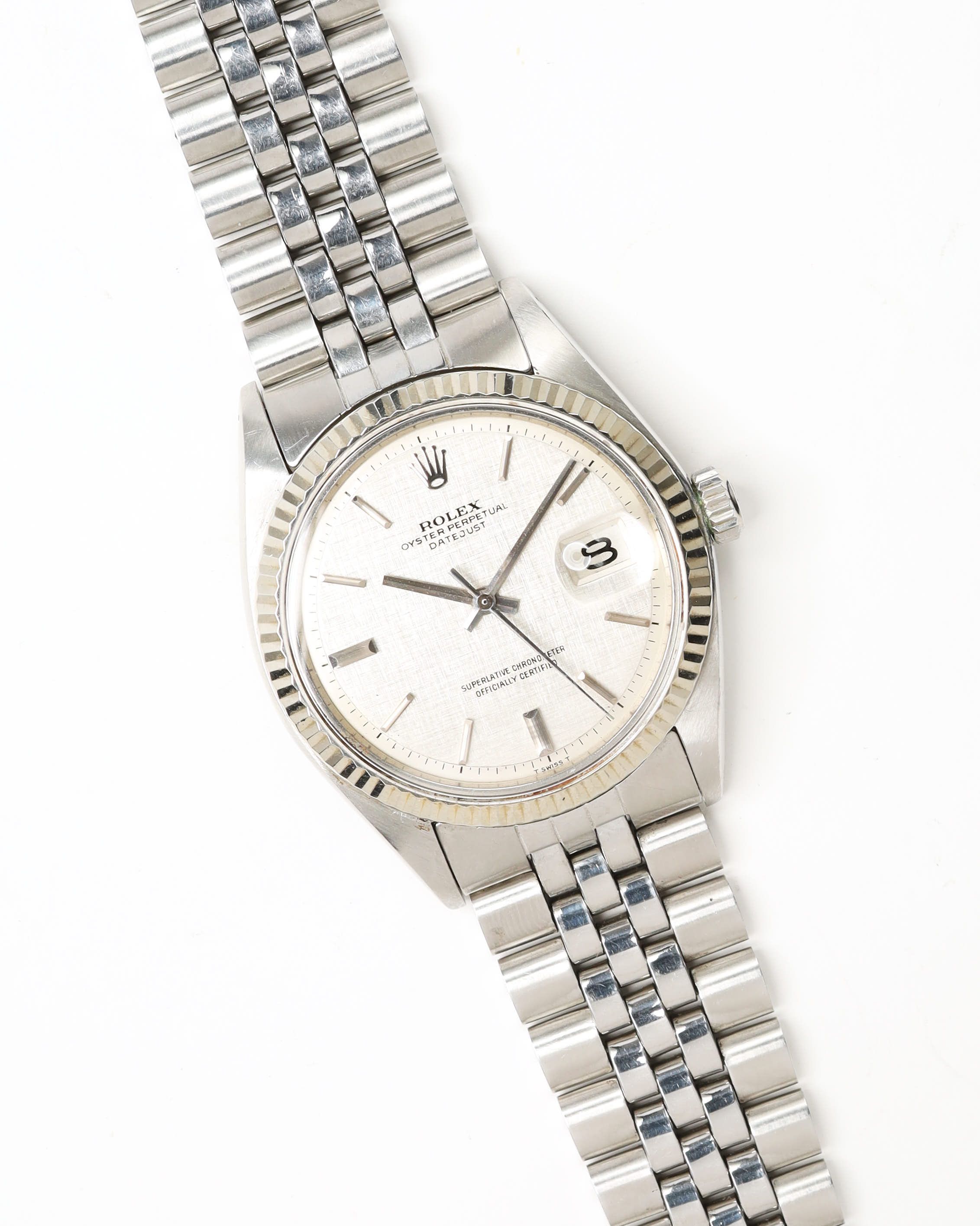 Rolex Datejust 36mm Ref 1601 Linen Dial Watch In Silver