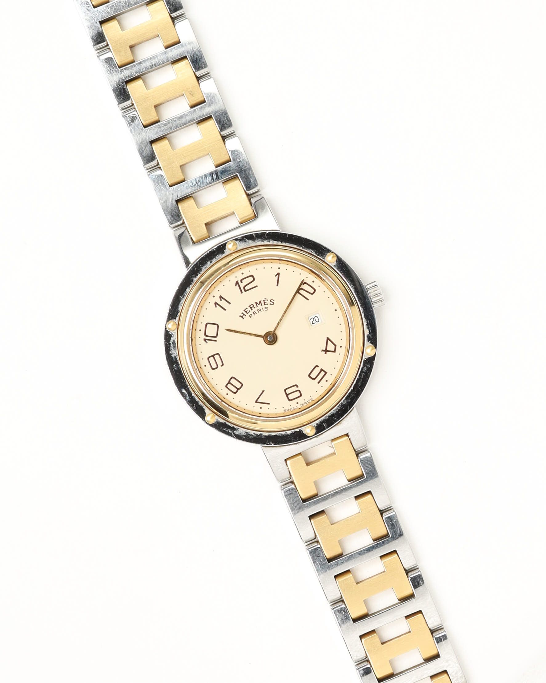Pre-owned Hermes Hermès Clipper 30mm Full Set Watch In Sand