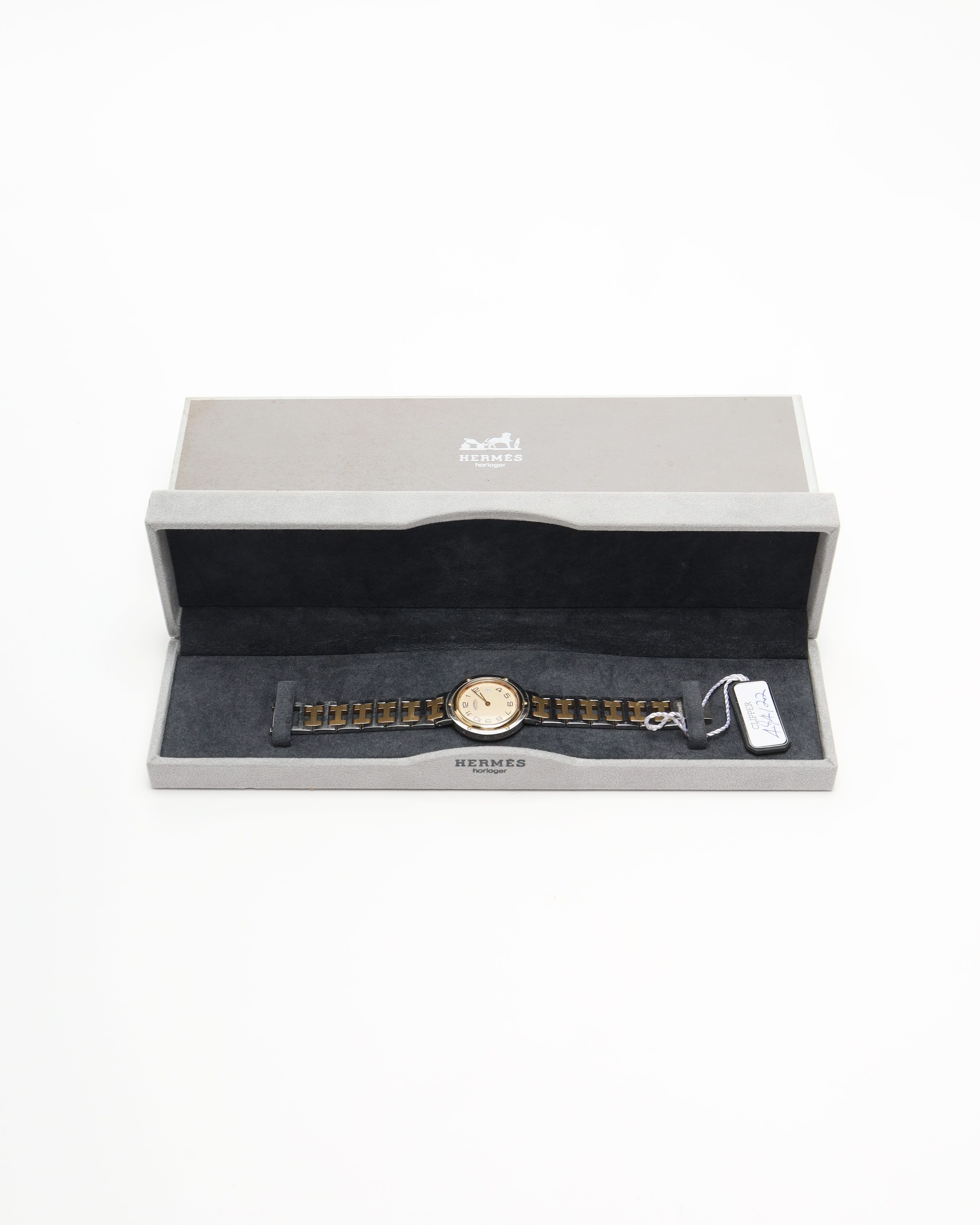 Pre-owned Hermes Hermès Clipper 30mm Full Set Watch In Sand