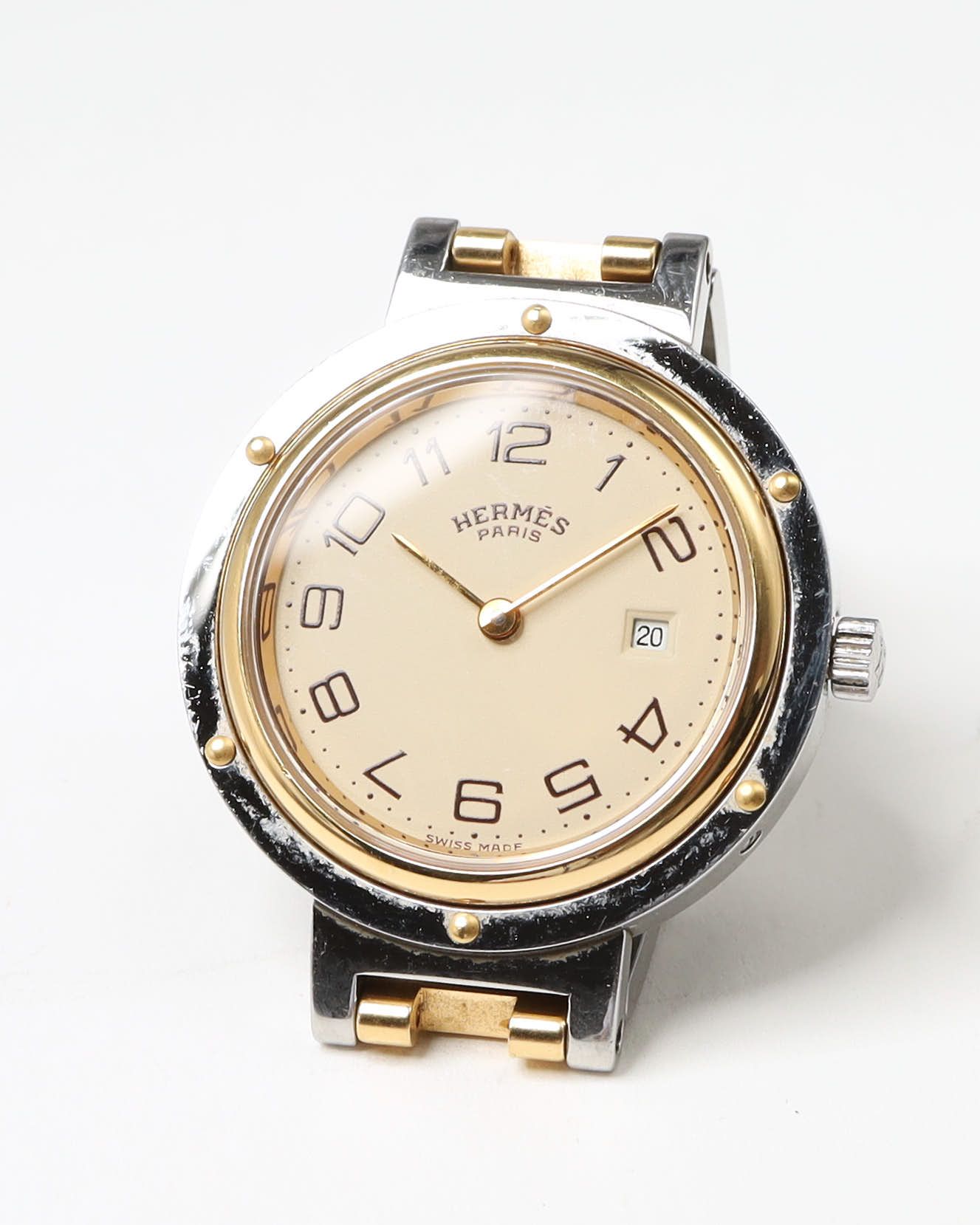 Pre-owned Hermes Hermès Clipper 30mm Full Set Watch In Sand