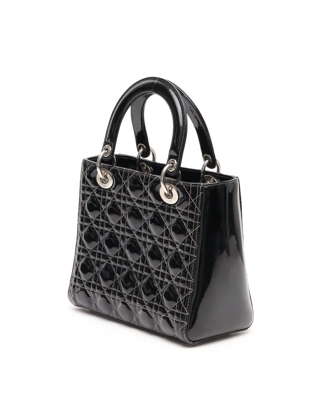 Dior Christian Medium Patent Lady Bag In Black