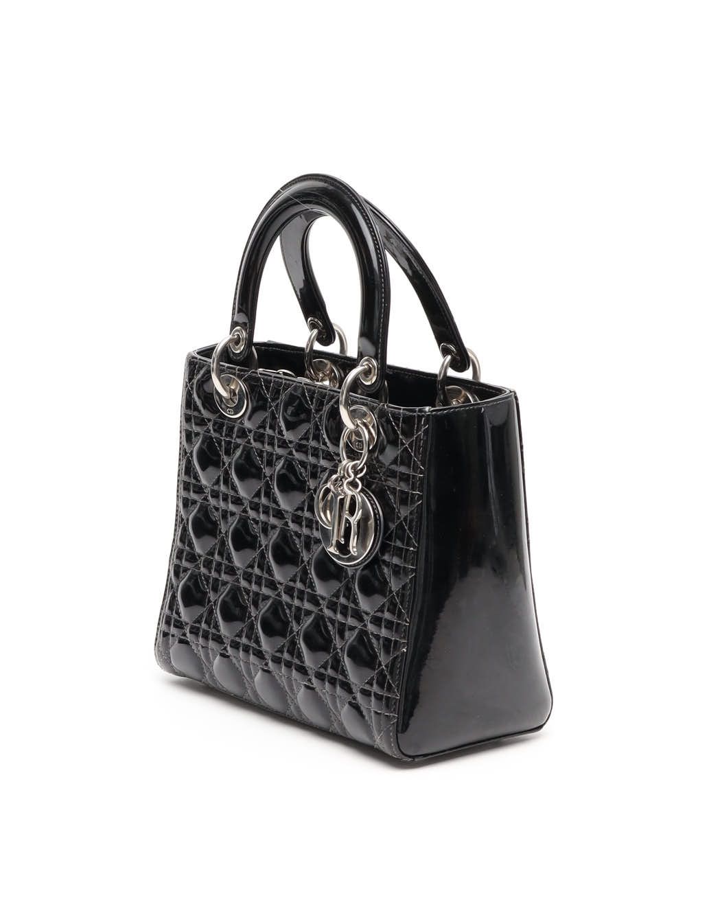 Dior Christian Medium Patent Lady Bag In Black