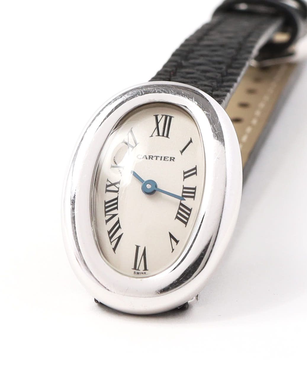 Cartier Mini Baignoire 18mm Ref 2369 18k White Gold Watch In Black
