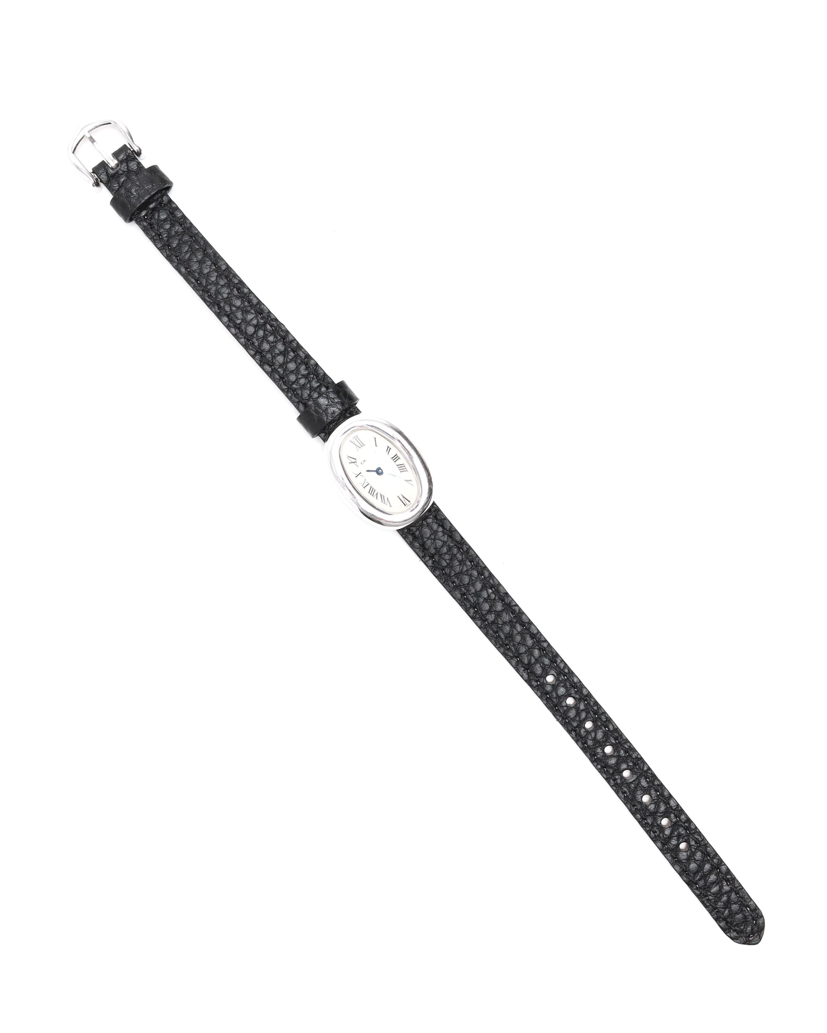 Cartier Mini Baignoire 18mm Ref 2369 18k White Gold Watch In Black