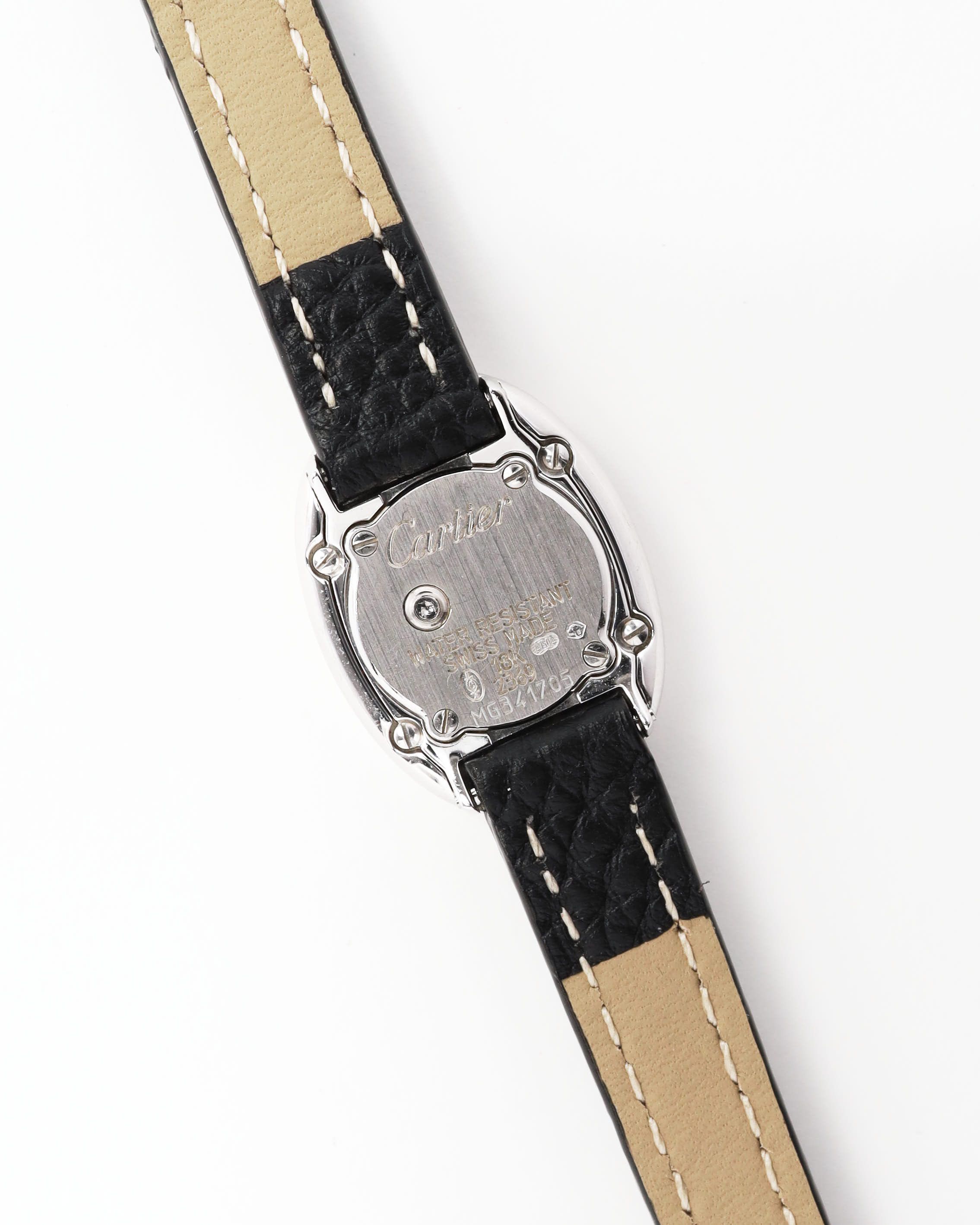 Cartier Mini Baignoire 18mm Ref 2369 18k White Gold Watch In Black