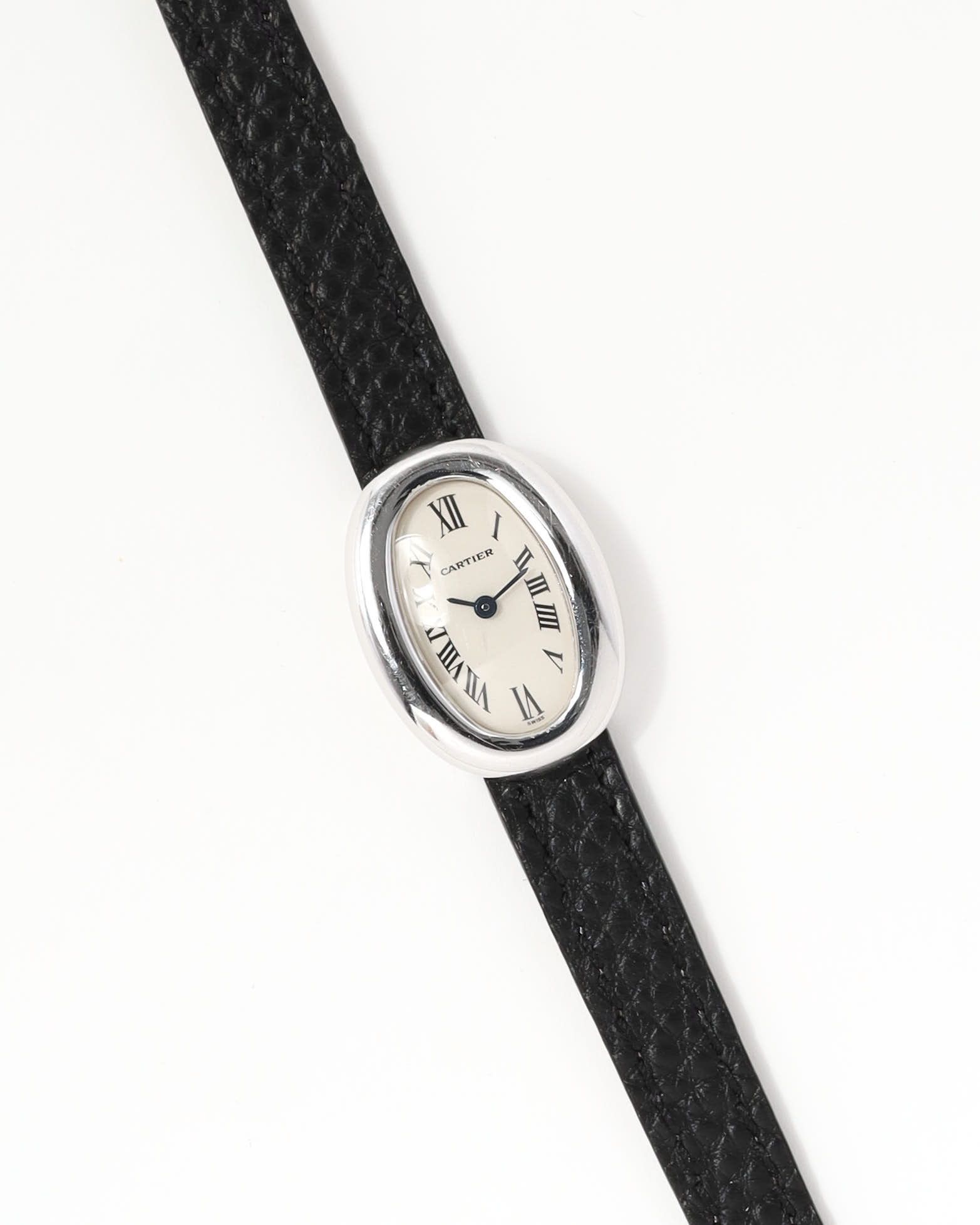 Cartier Mini Baignoire 18mm Ref 2369 18k White Gold Watch In Black