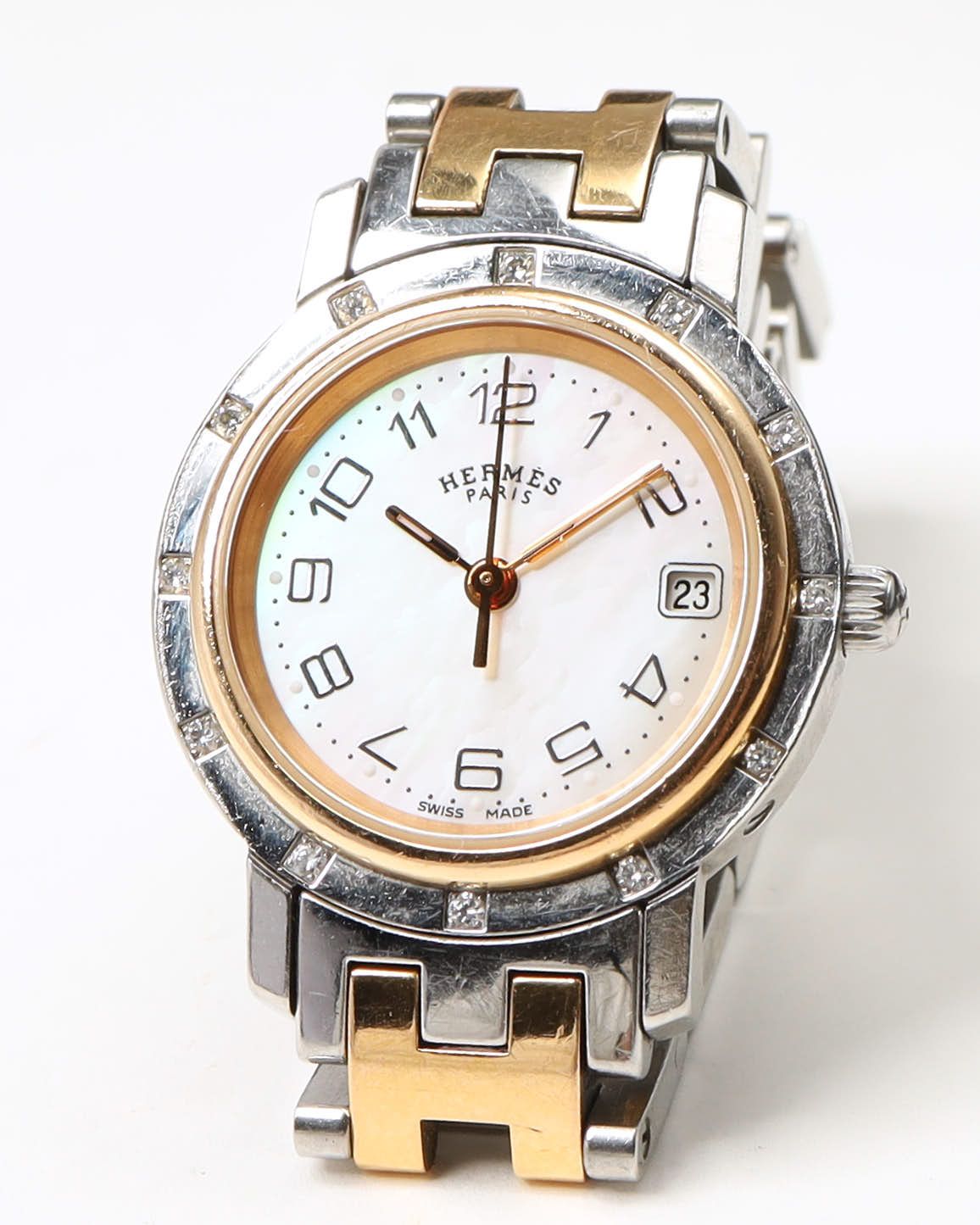 Pre-owned Hermes Hermès Clipper 24mm Ref Cl4.222 Mother-of-pearl Dial Watch