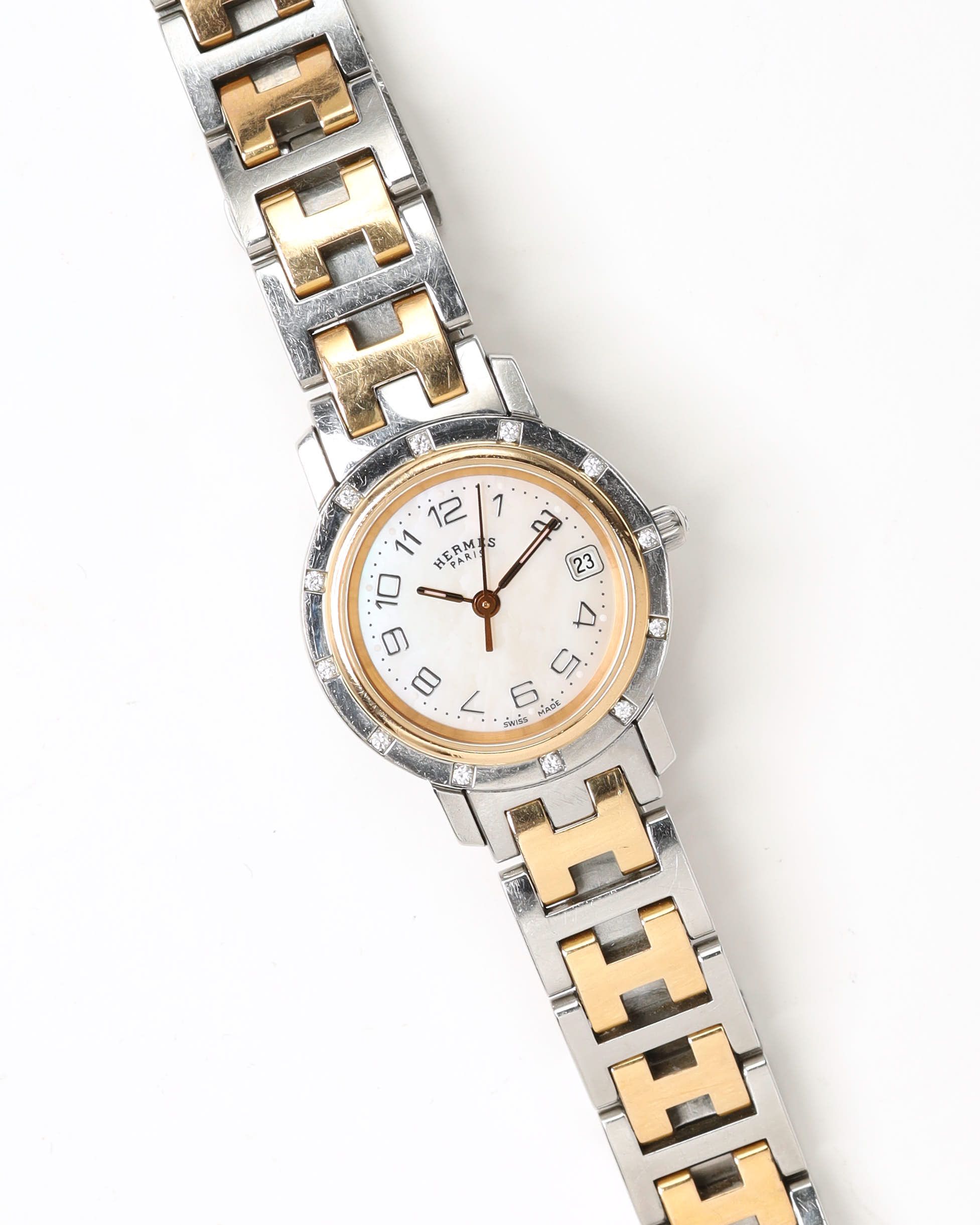 Pre-owned Hermes Hermès Clipper 24mm Ref Cl4.222 Mother-of-pearl Dial Watch