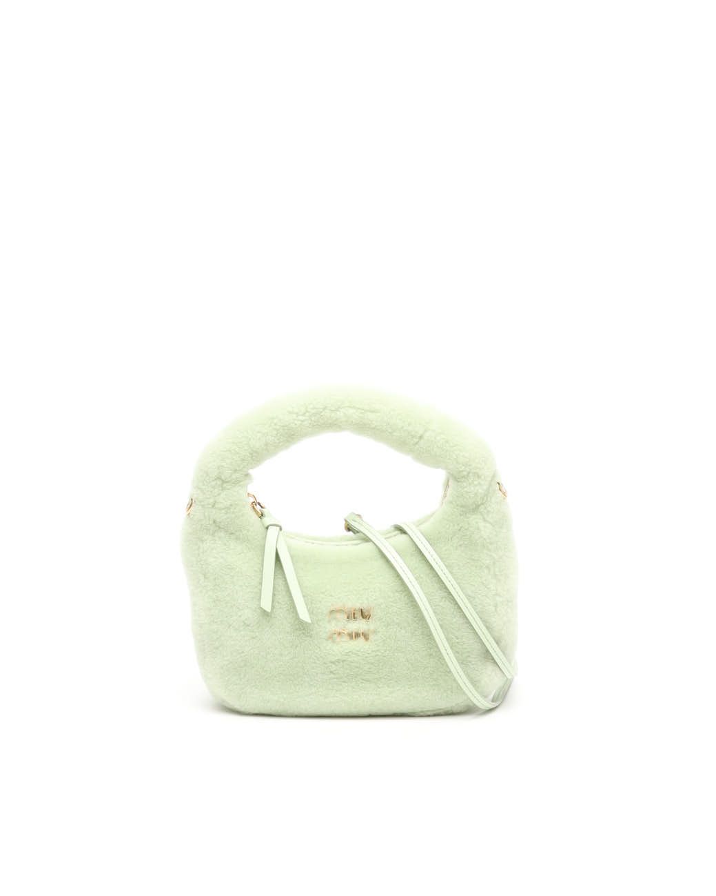 Miu Miu Shearling Wander Hobo Bag In Green