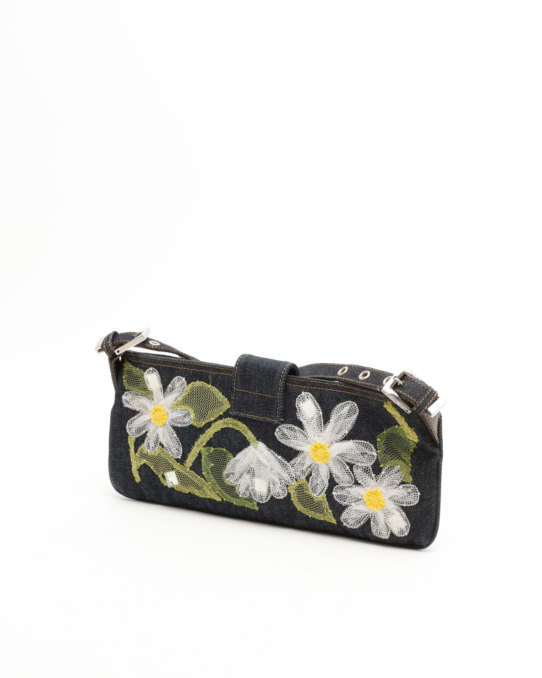 Fendi Denim Flower Baguette Bag In Multi