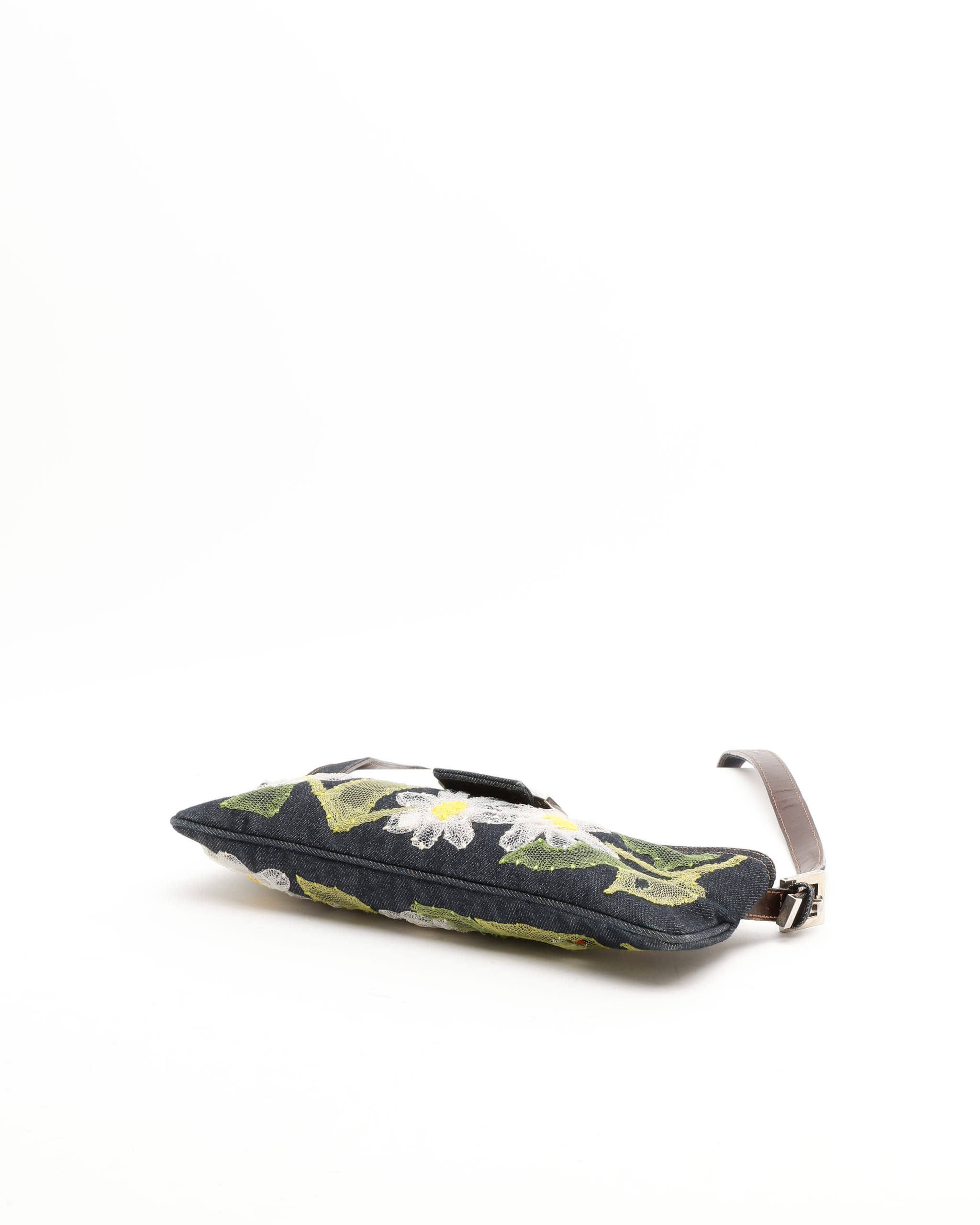 Fendi Denim Flower Baguette Bag In Multi
